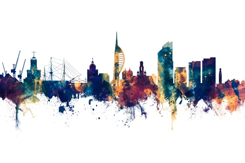 Portsmouth England Skyline Blue & Bronze