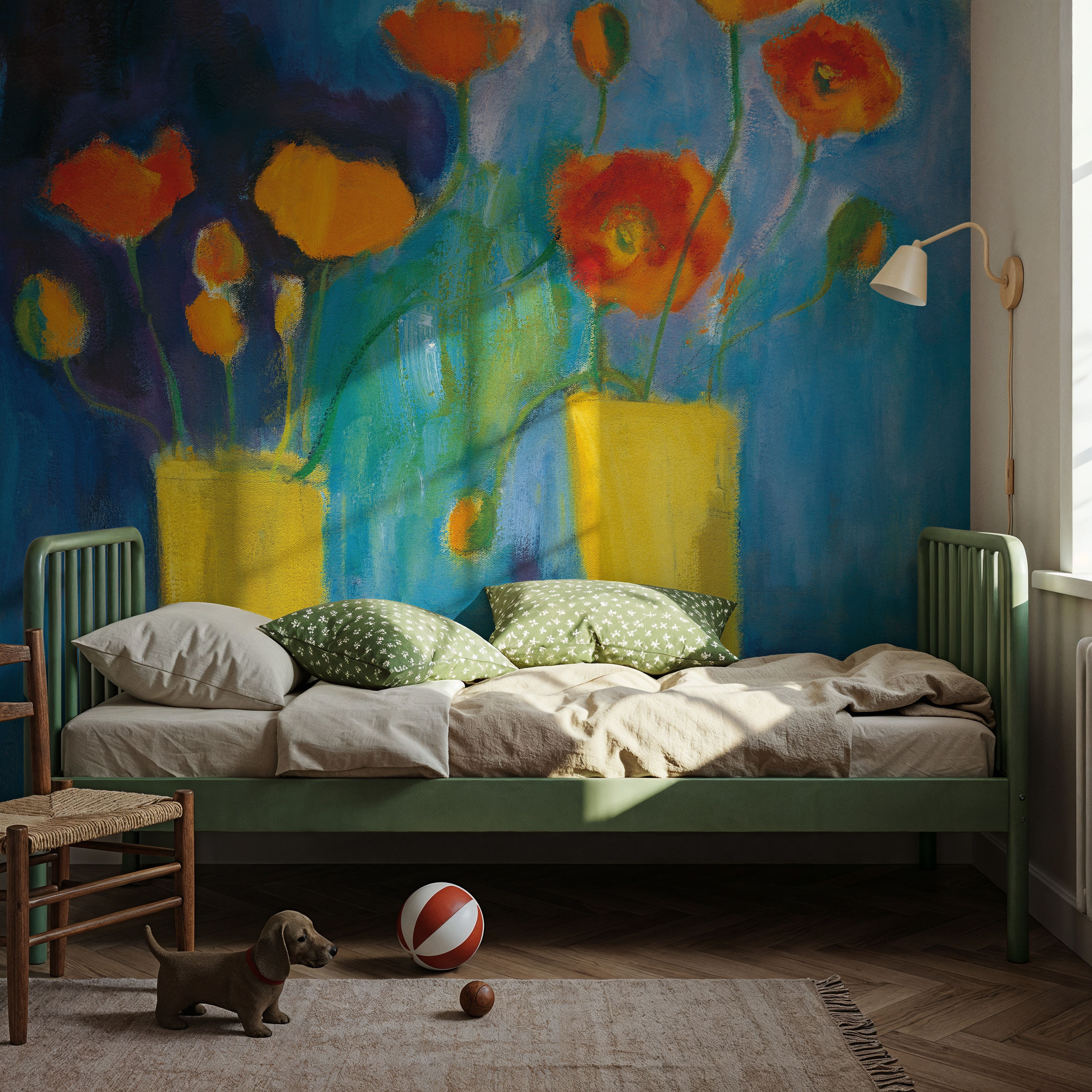 Cadmium Orange Poppies on Blue