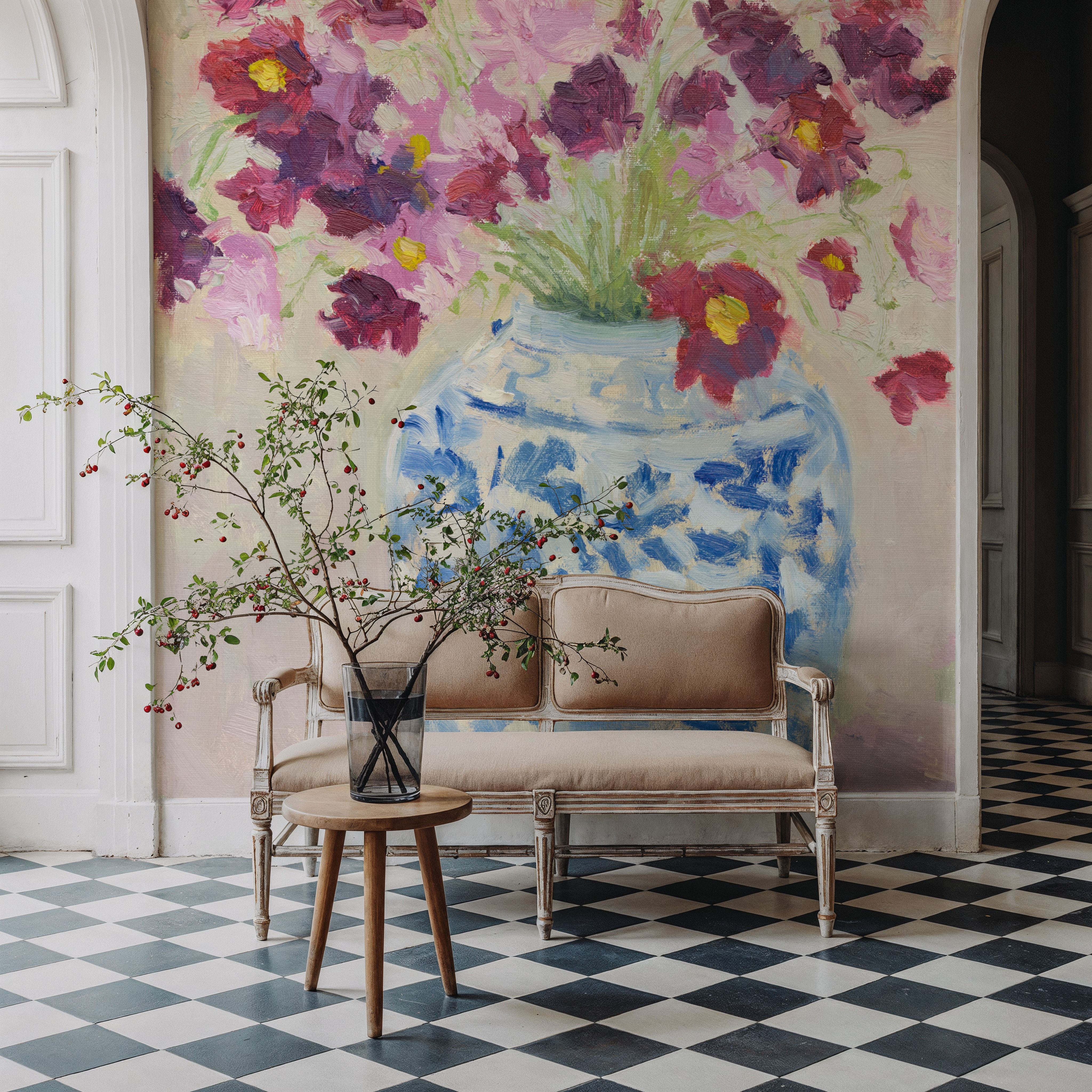 Cosmos in Chinoiserie Pot