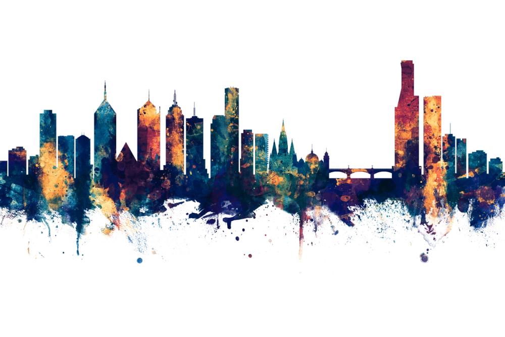 Melbourne Australia Skyline Blue & Bronze