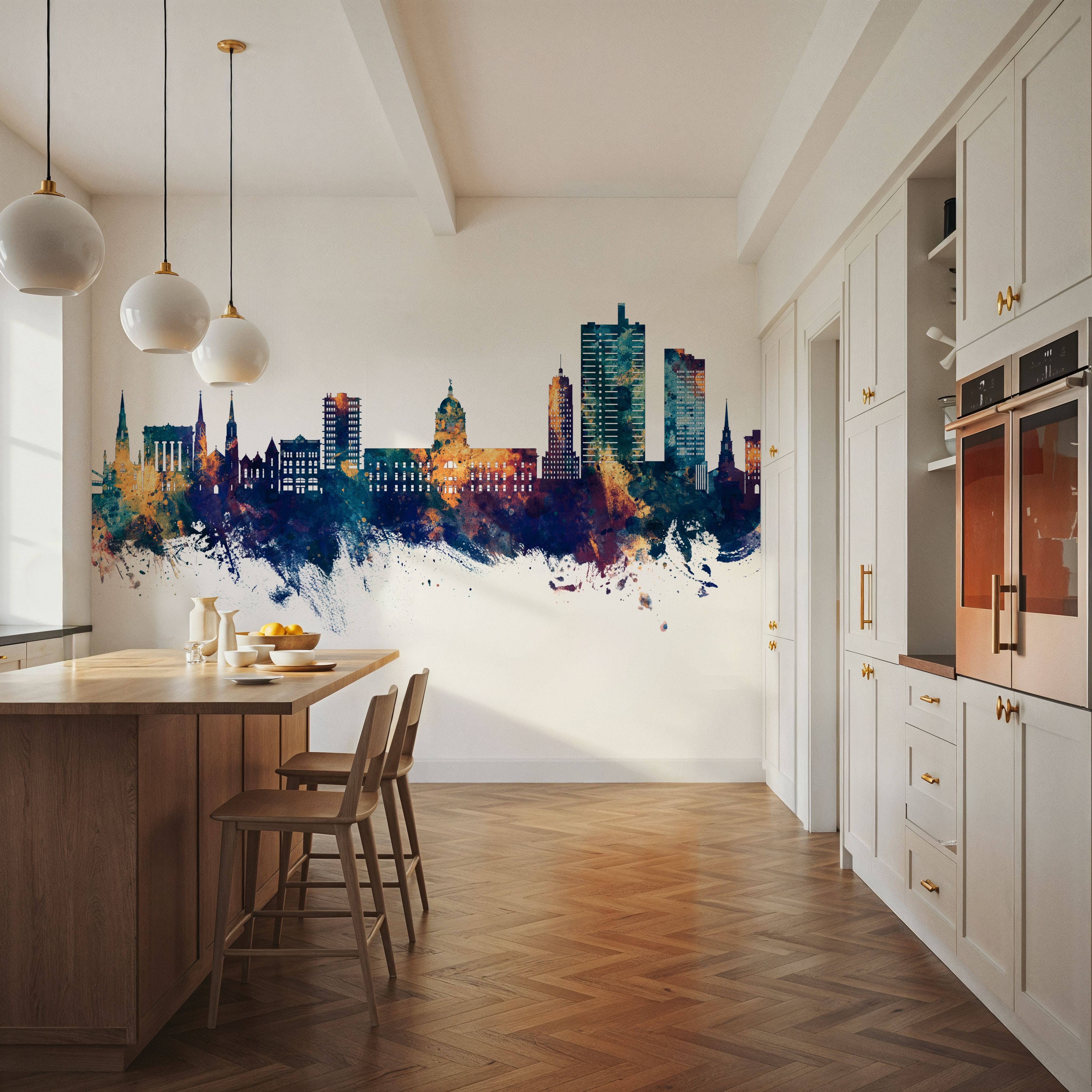 Fort Wayne Indiana Skyline Blue & Bronze