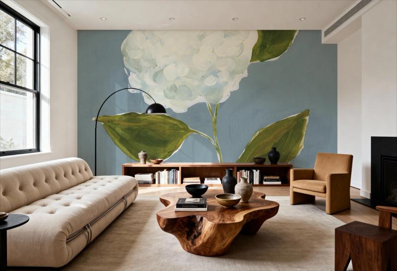 Dusty Blue Hydrangea II mural 100% PVC-fri och giftfri