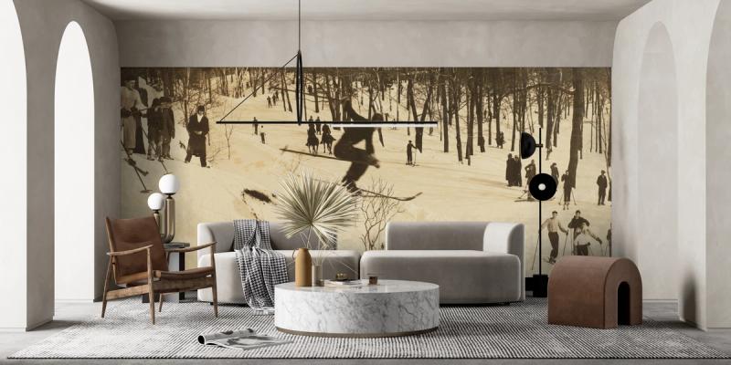 Vintage Skiing wallpaper mural 100% PVC-free and non-toxic