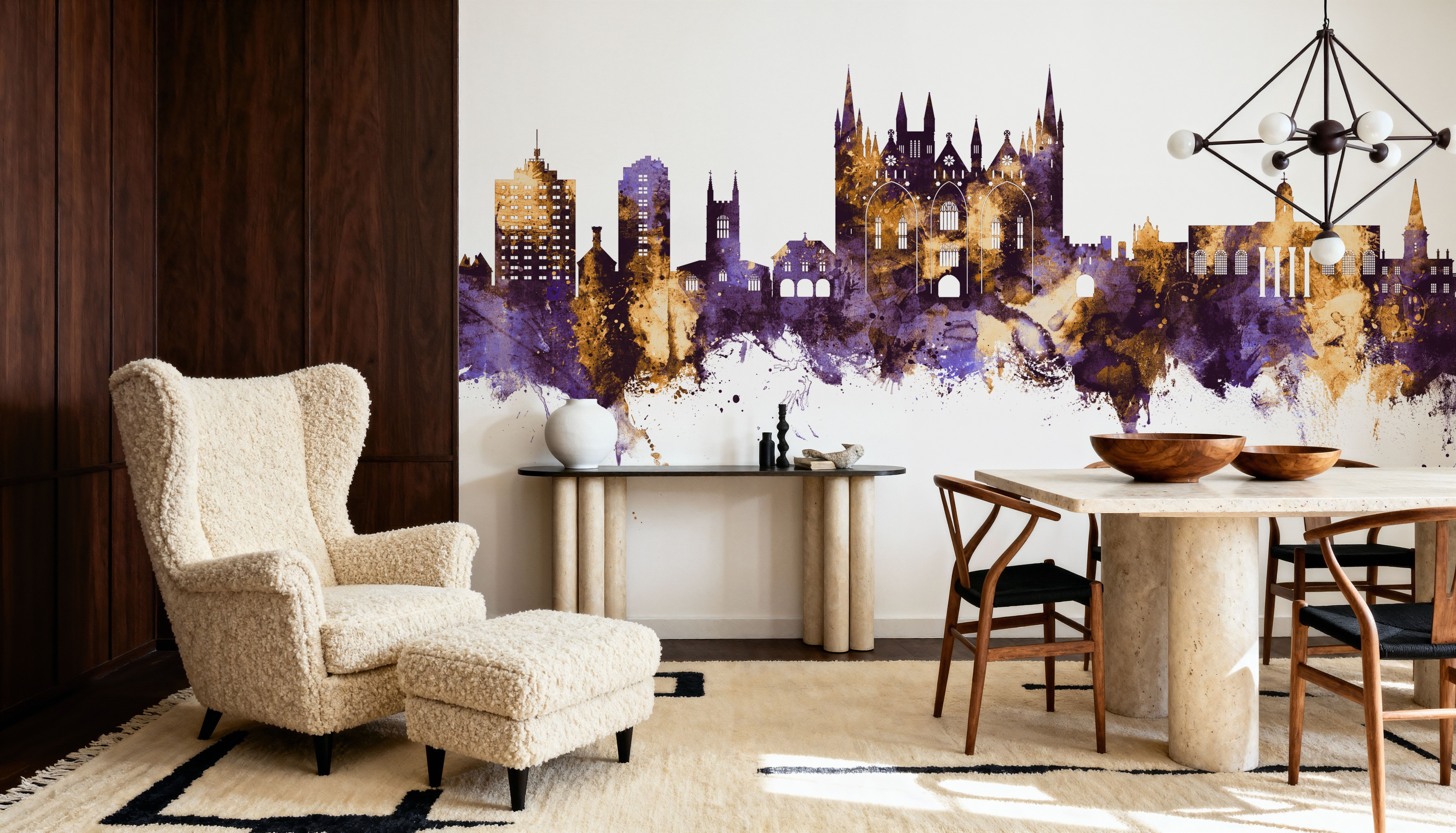 Peterborough England Skyline Purple & Gold, Wallpaper