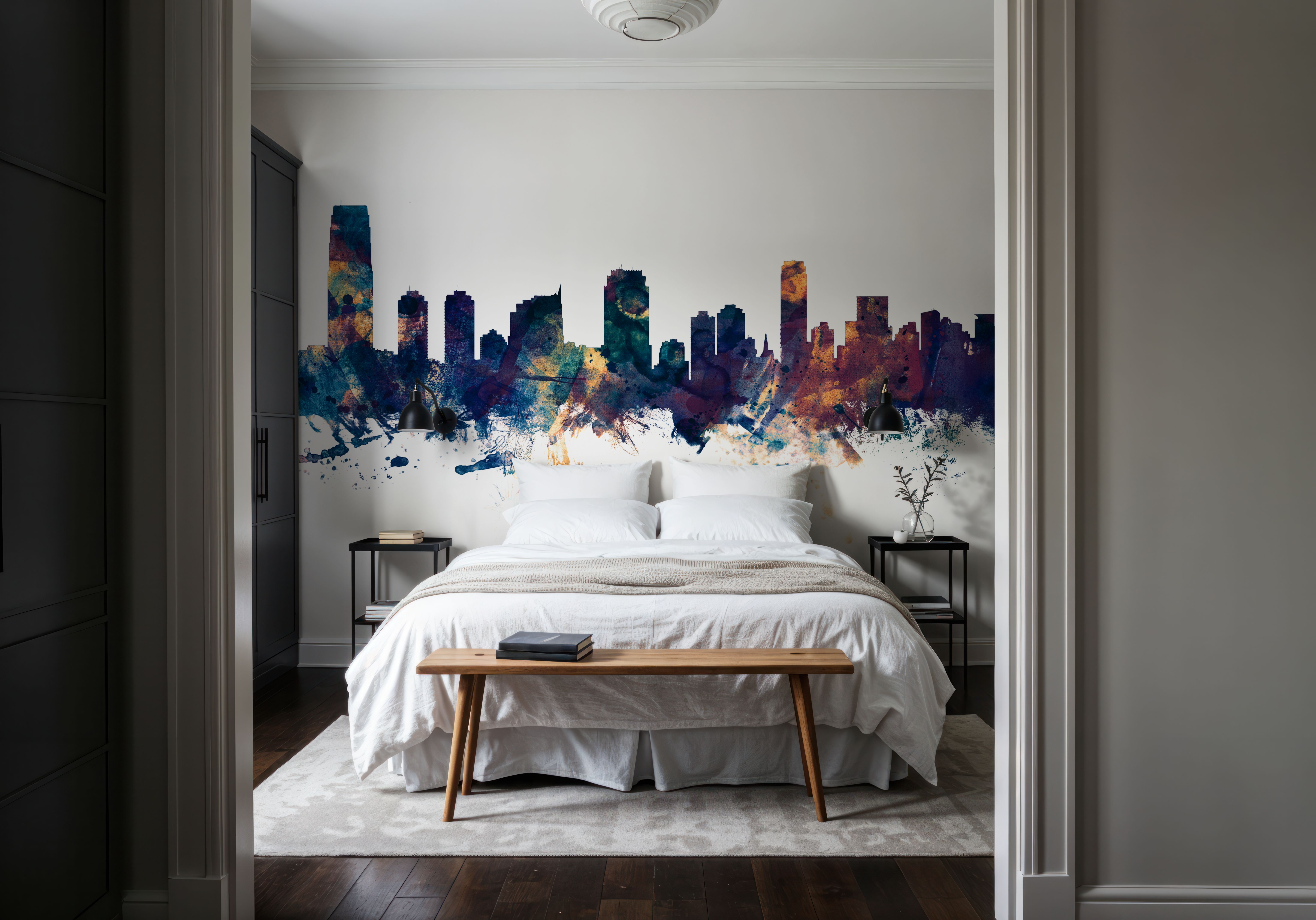 Jersey City New York Skyline Blue & Bronze, Wallpaper