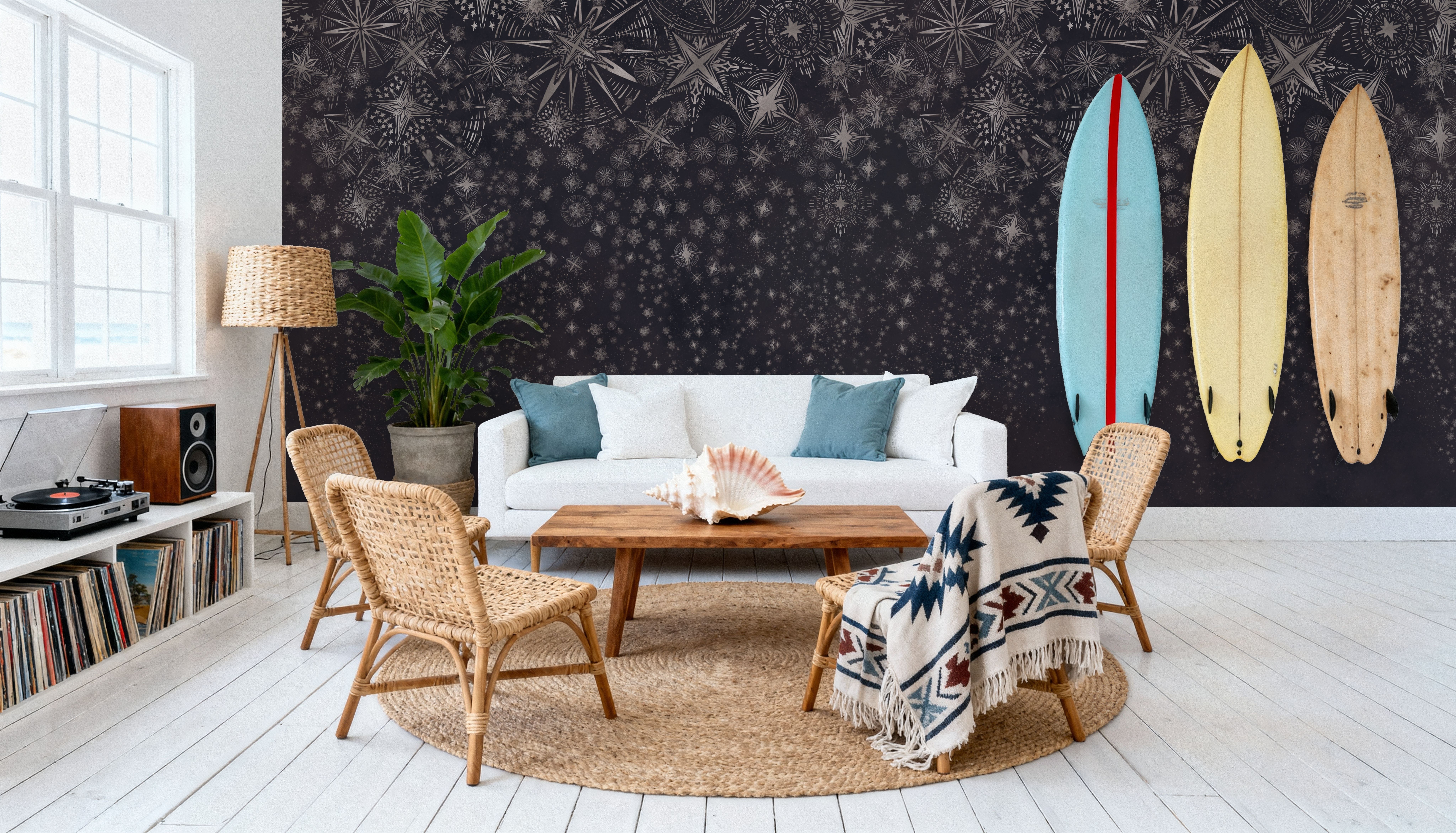 Celestial Dreams Silver Black, Wallpaper