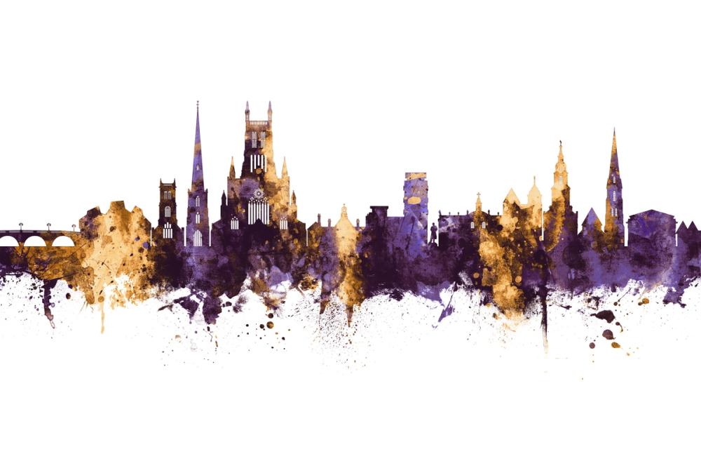 Worcester England Skyline Purple & Gold