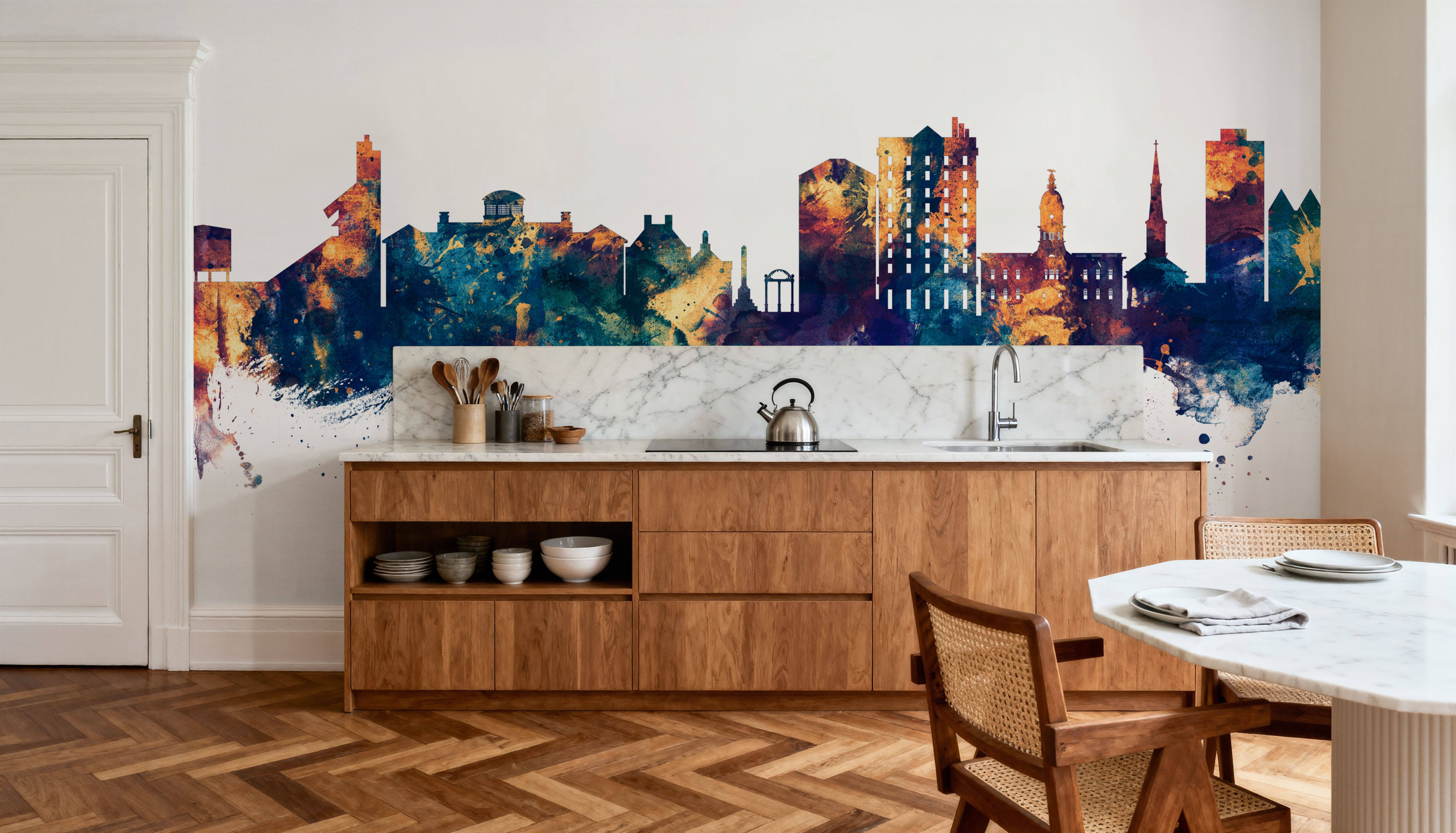 Athens Georgia Skyline Blue & Bronze, Papel pintado