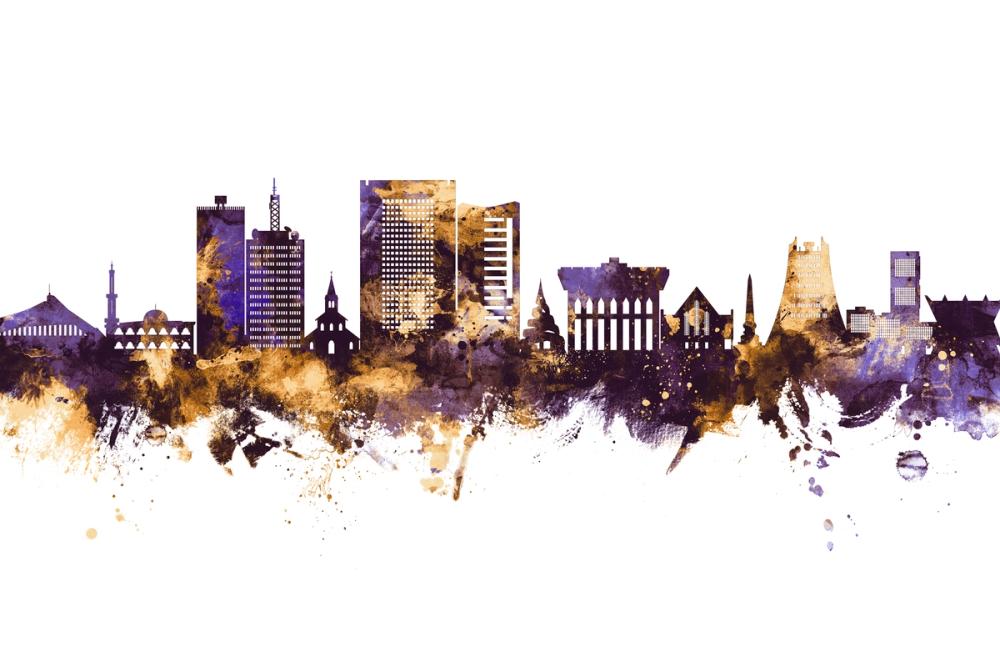 Yaoundé Cameroon Skyline Purple & Gold