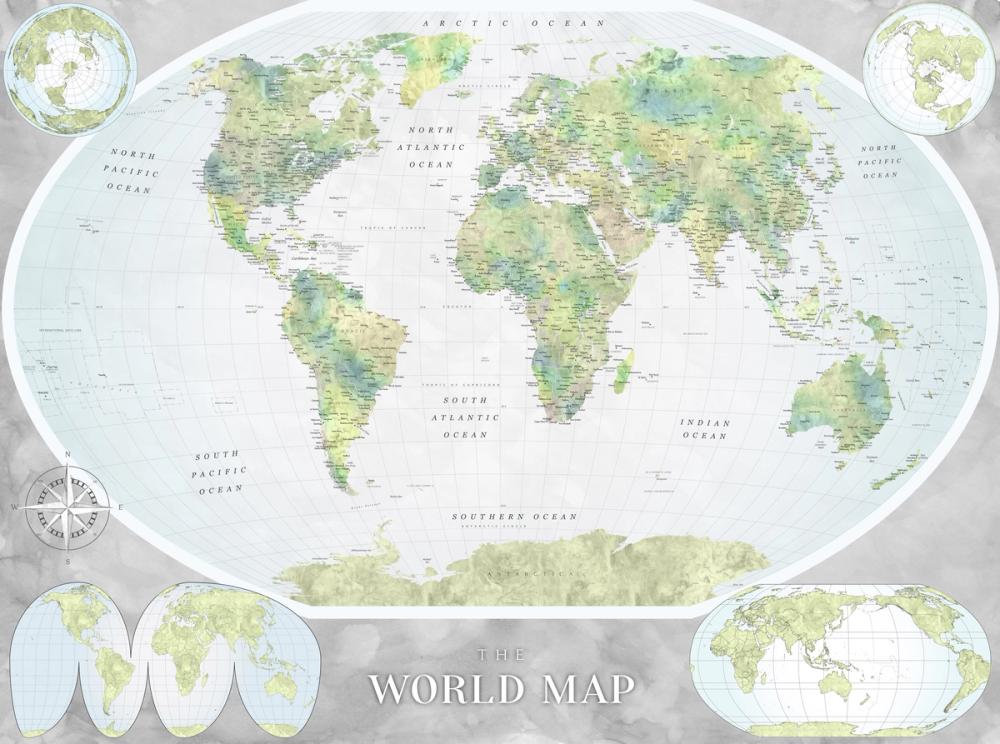 World Map Atlas Green
