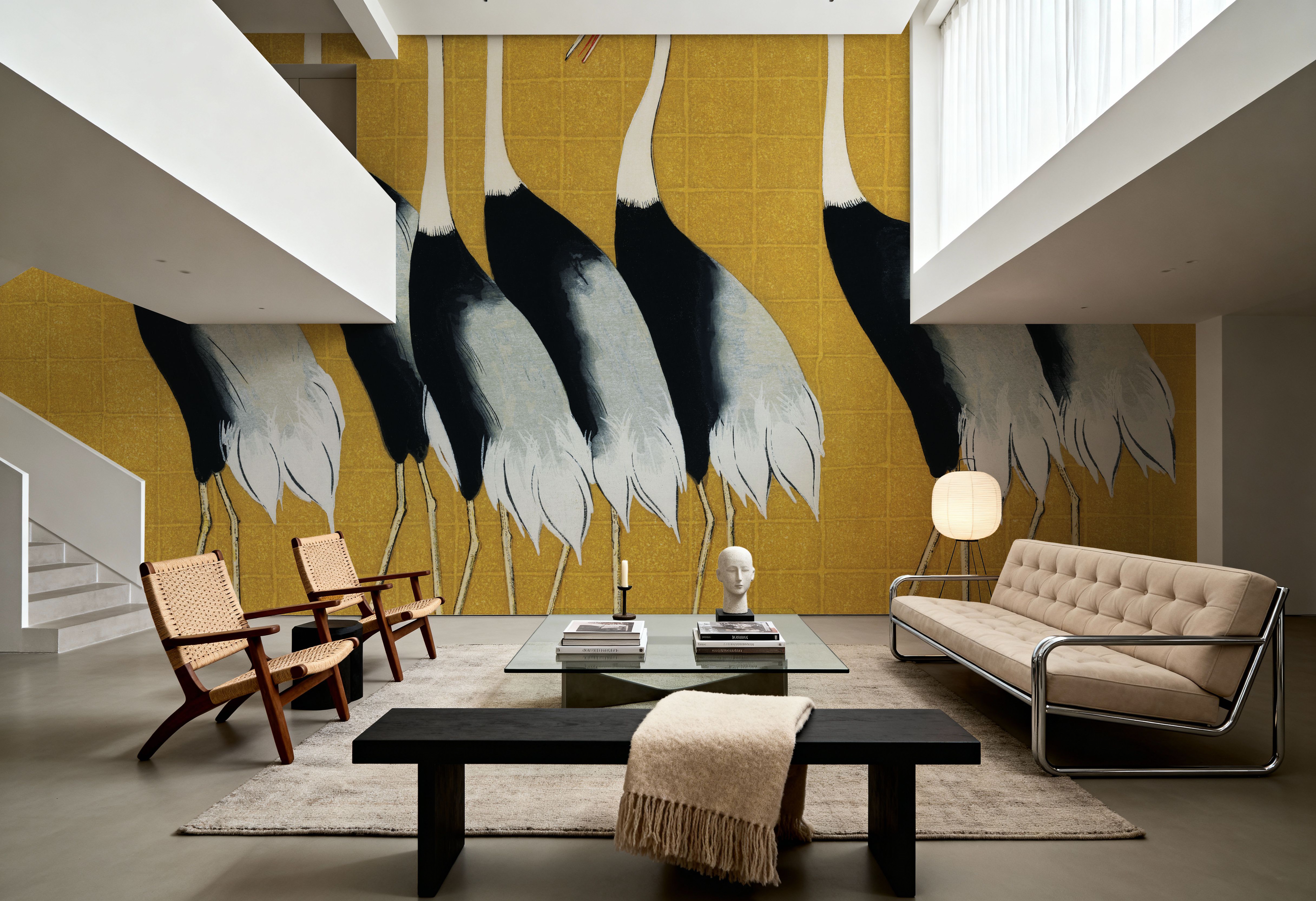 Flock of Traditional Japanese Red Crown Crane