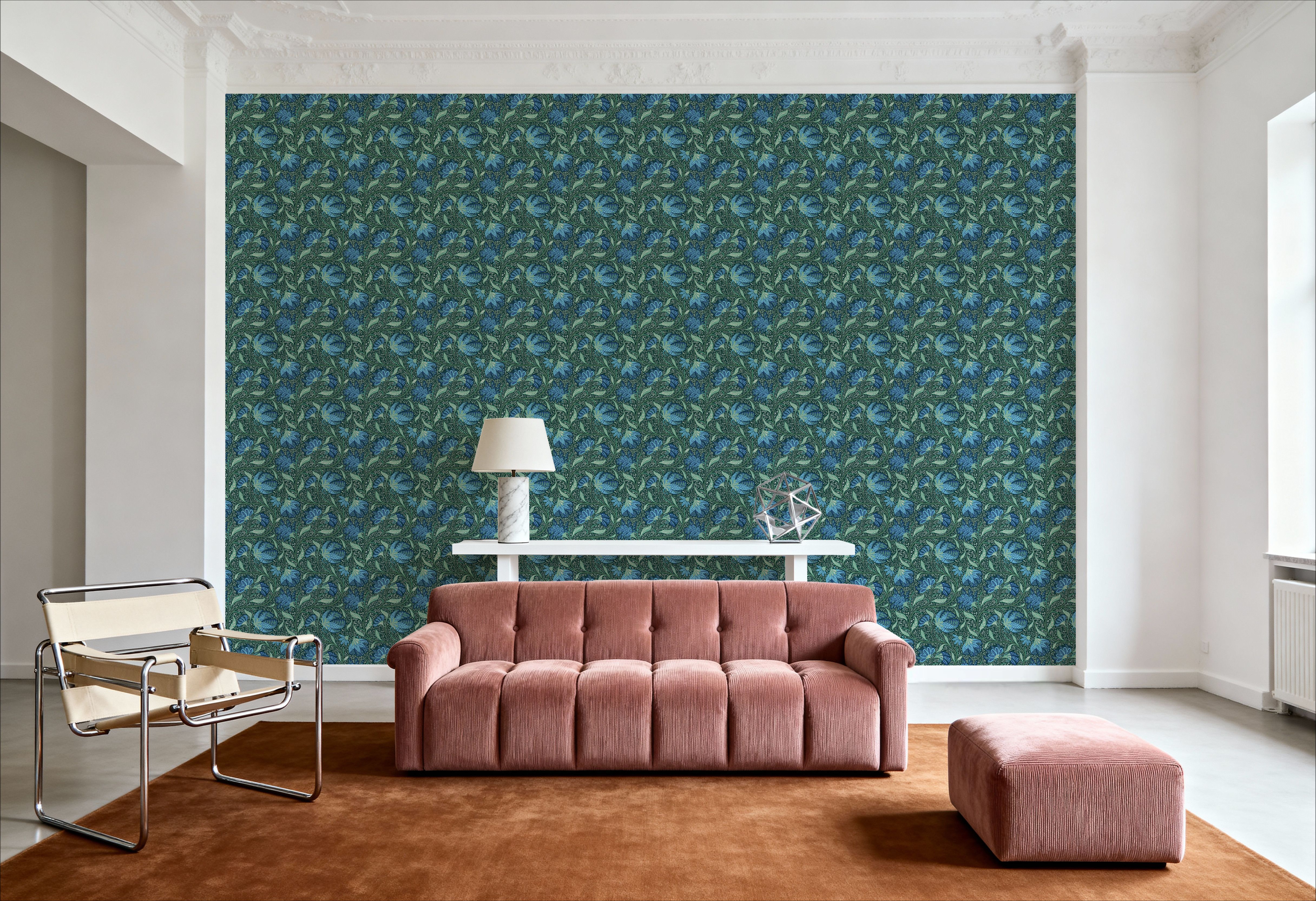 Indial Floral, Teal on Forest