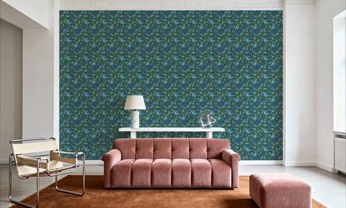 Indial Floral, Teal on Forest