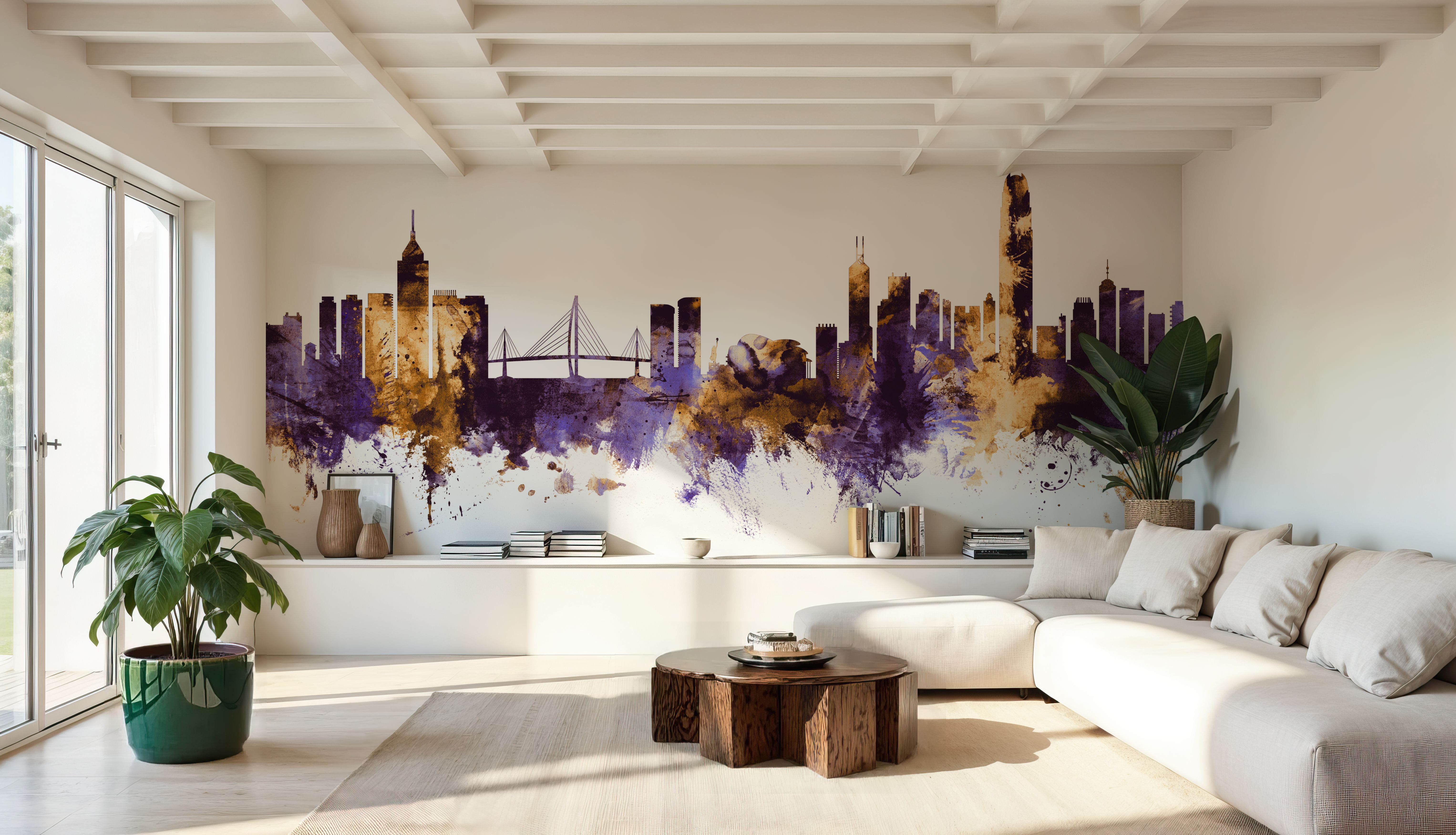 Hong Kong Skyline Purple & Gold