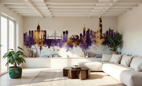 Hong Kong Skyline Purple & Gold