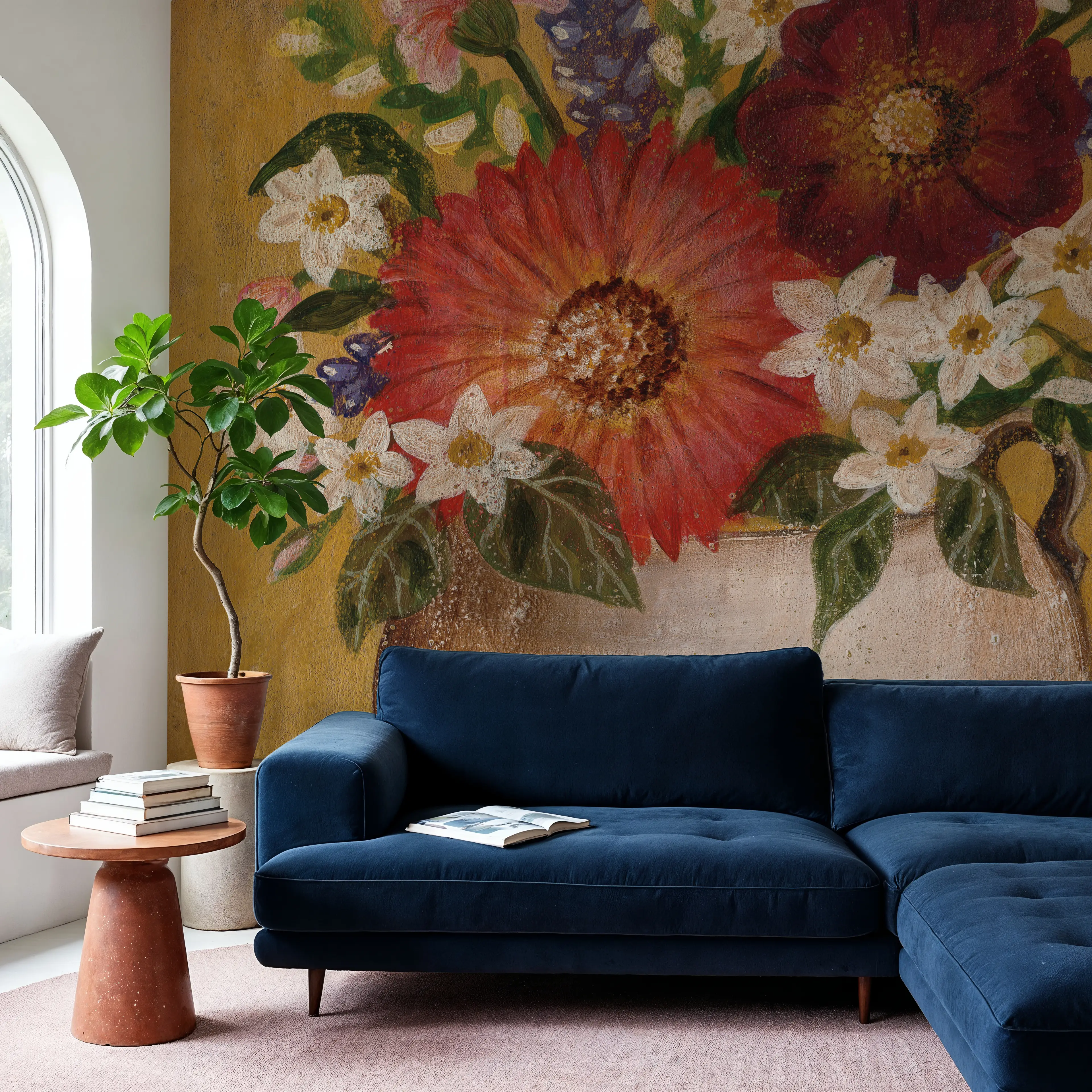 Wall Mural - Summer Bouquet I - Contemporary Floral mural wallpaper - Yellow - Offices - Wallism UK - Peel & Stick or Paste-the-Wall