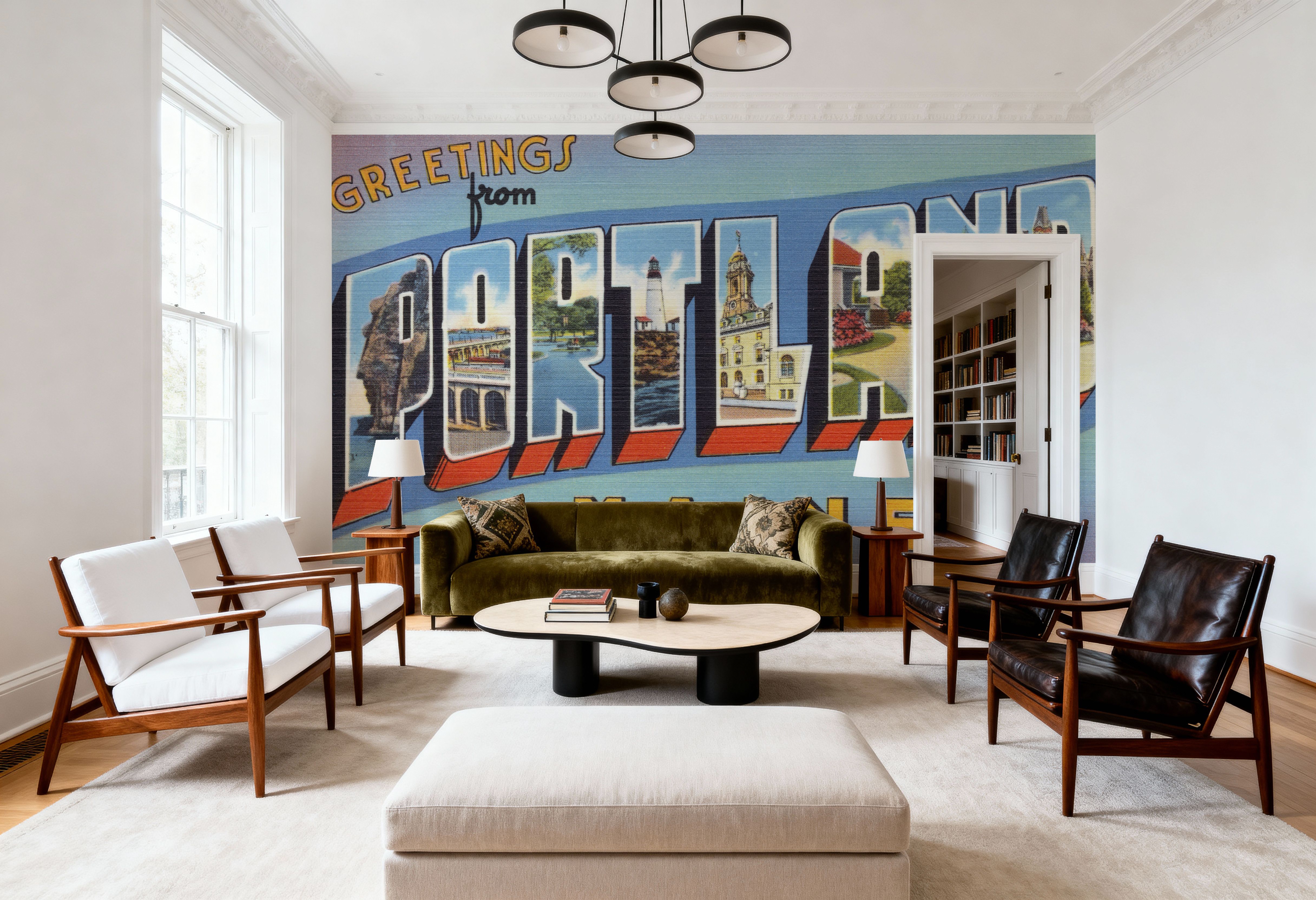 Greetings from Portland MA. - Screenprint Postcard, Wallpaper