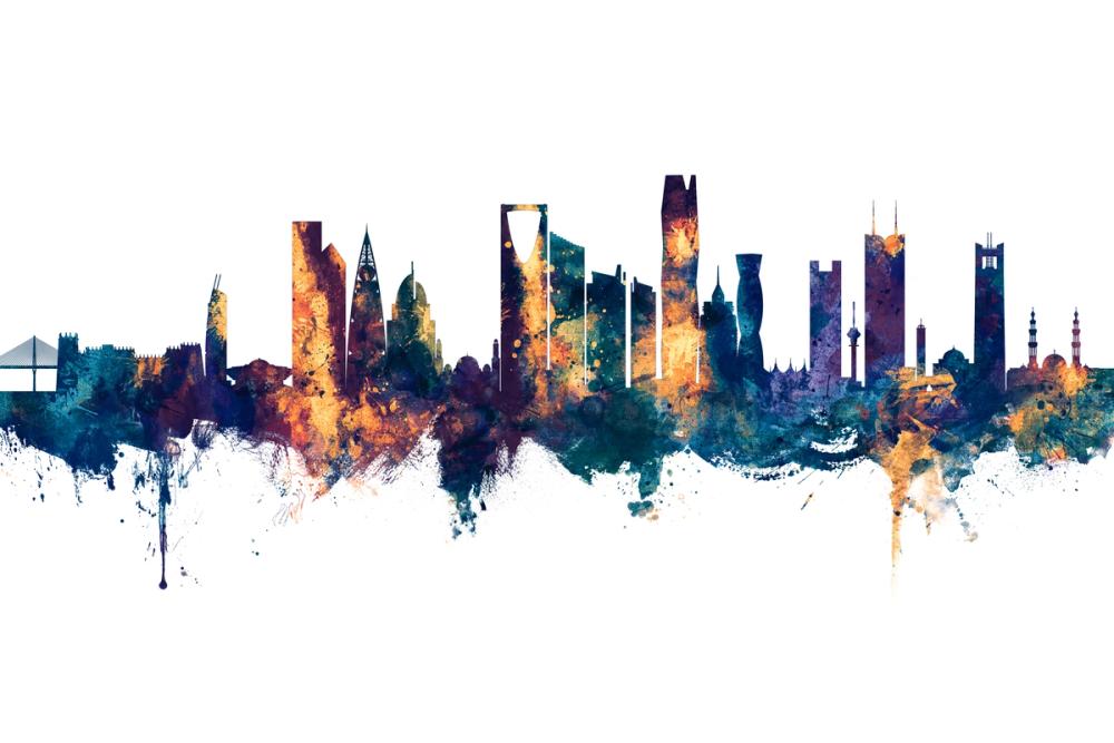 Riyadh Saudi Arabia Skyline Blue & Bronze