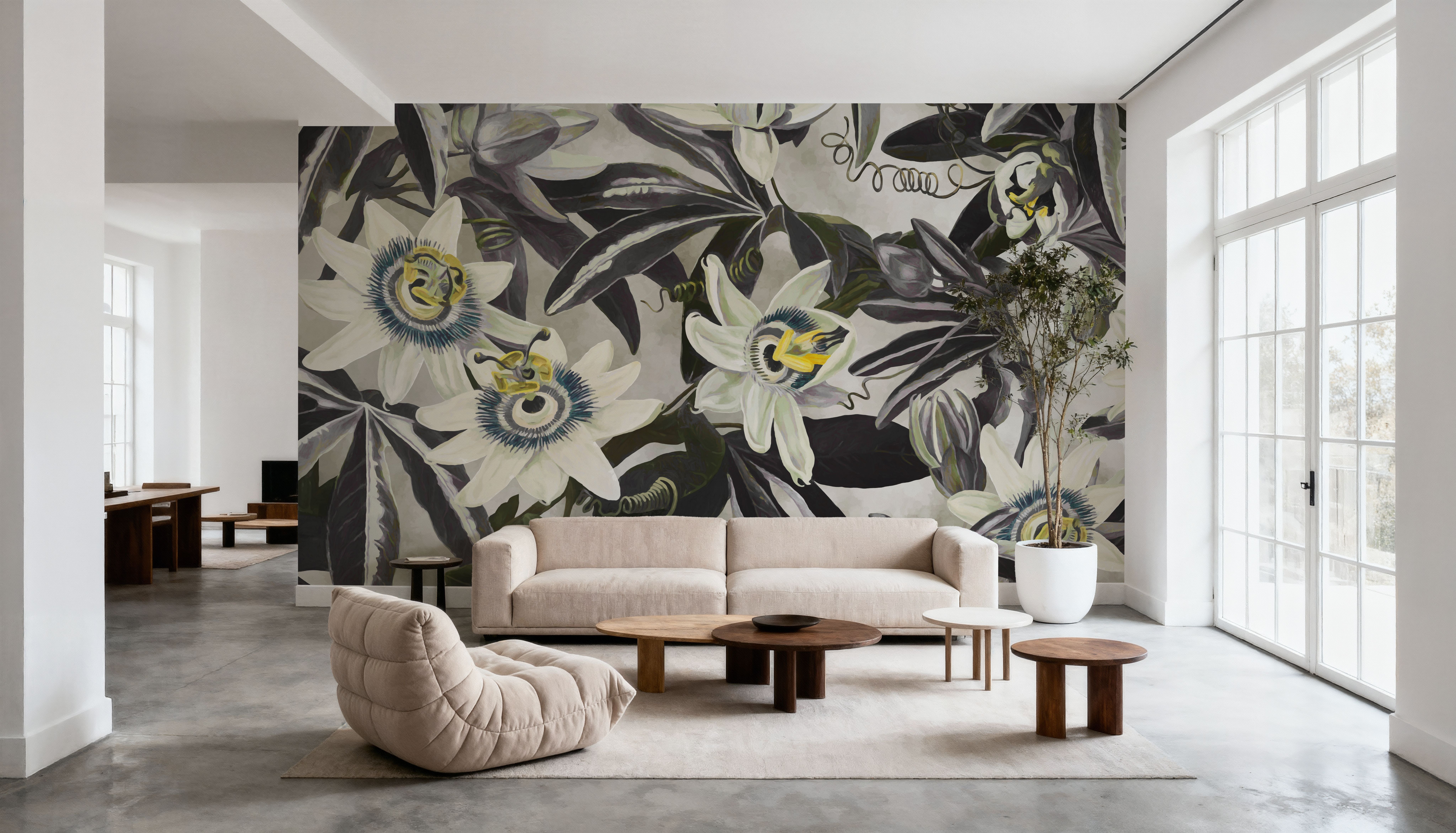White Passiflora Yellow Green