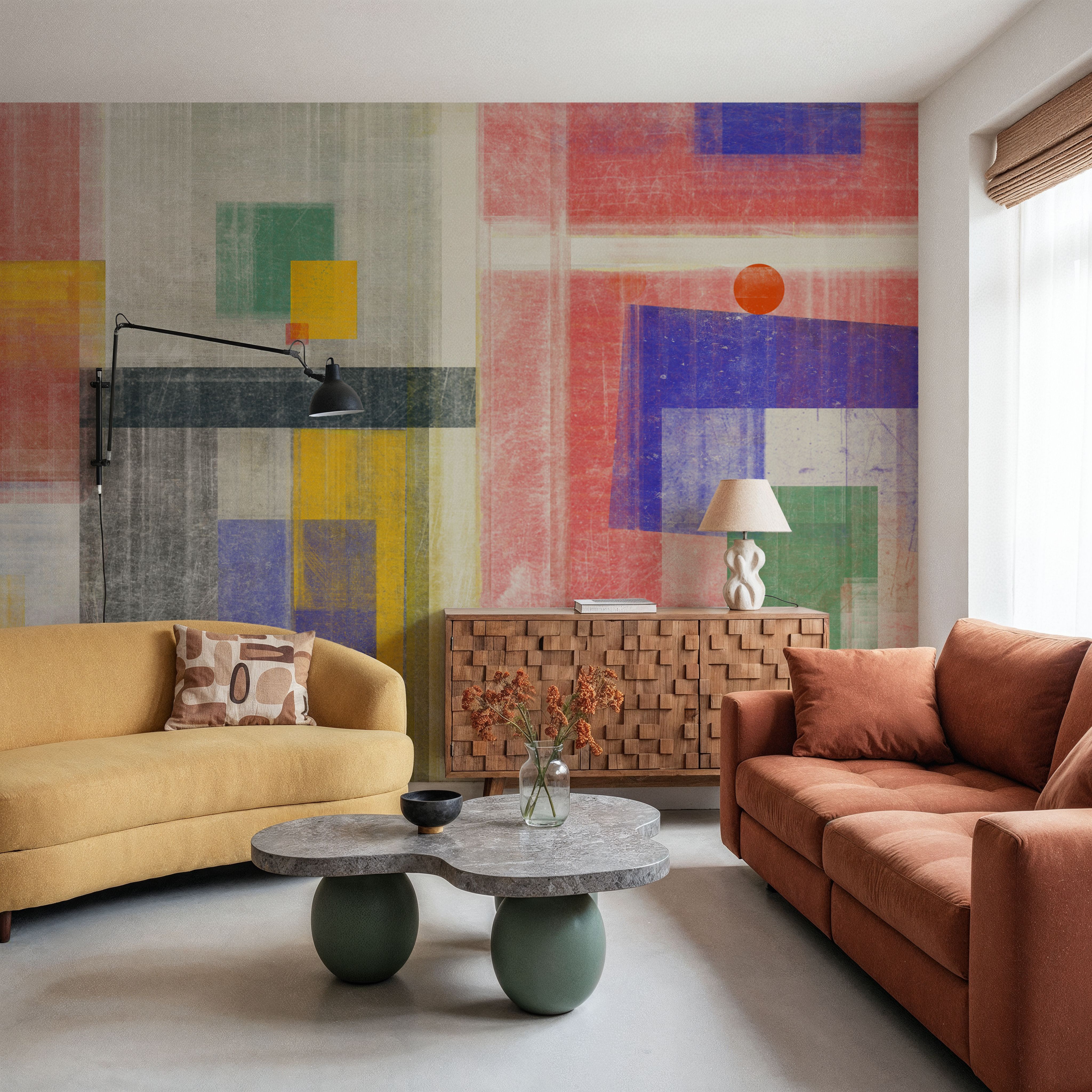 Wall Mural - Big Sur Sunset - Abstract Squares mural wallpaper - Pink - Dining Room - Wallism US - Premium, Textured or Peel & Stick