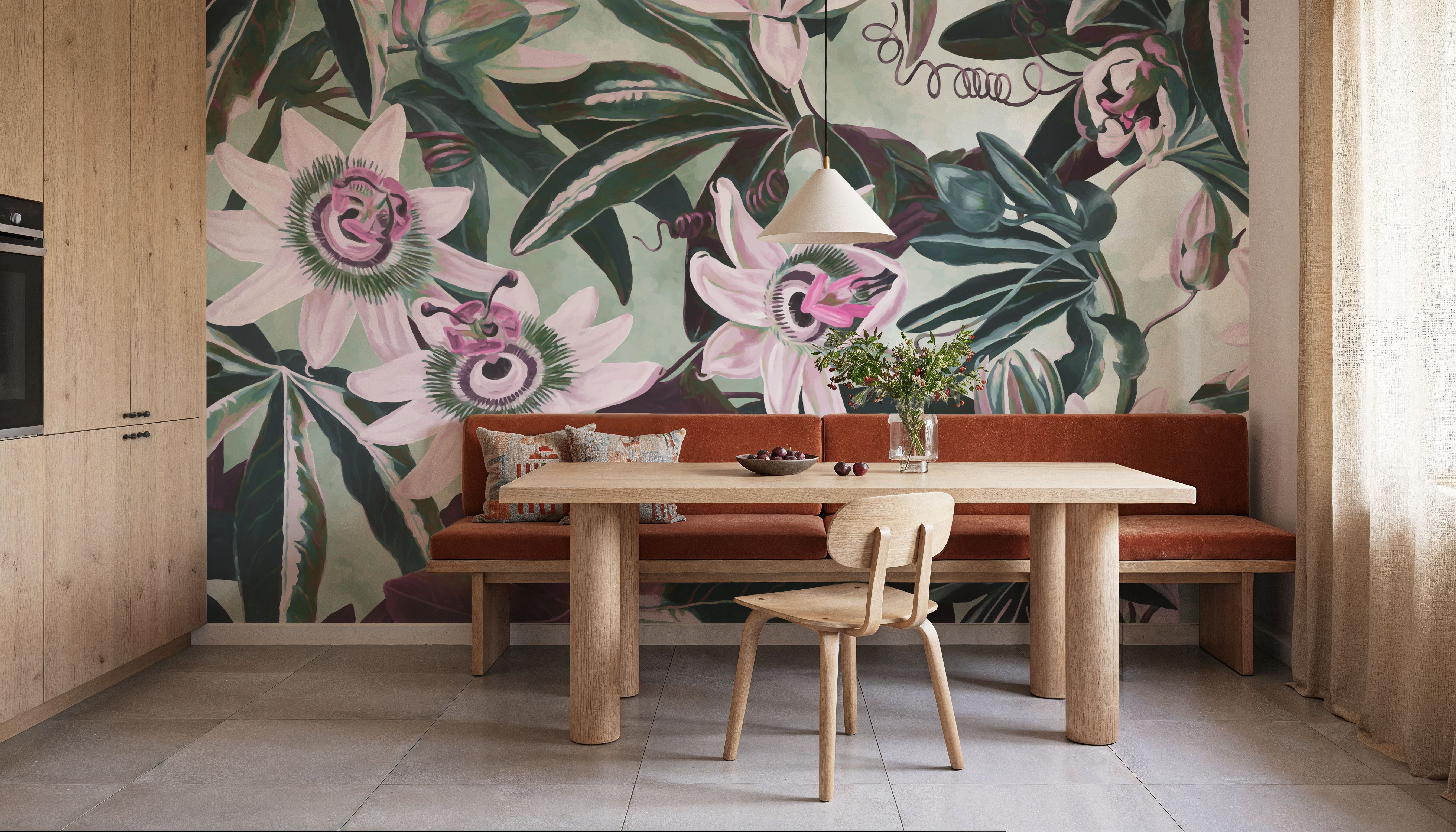 White Passiflora Bright Green, Papier peint