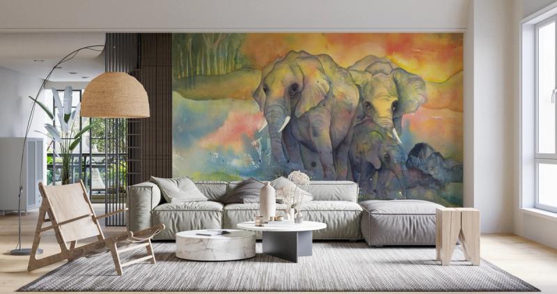 Elephants wallpaper mural 100% PVC-free and non-toxic