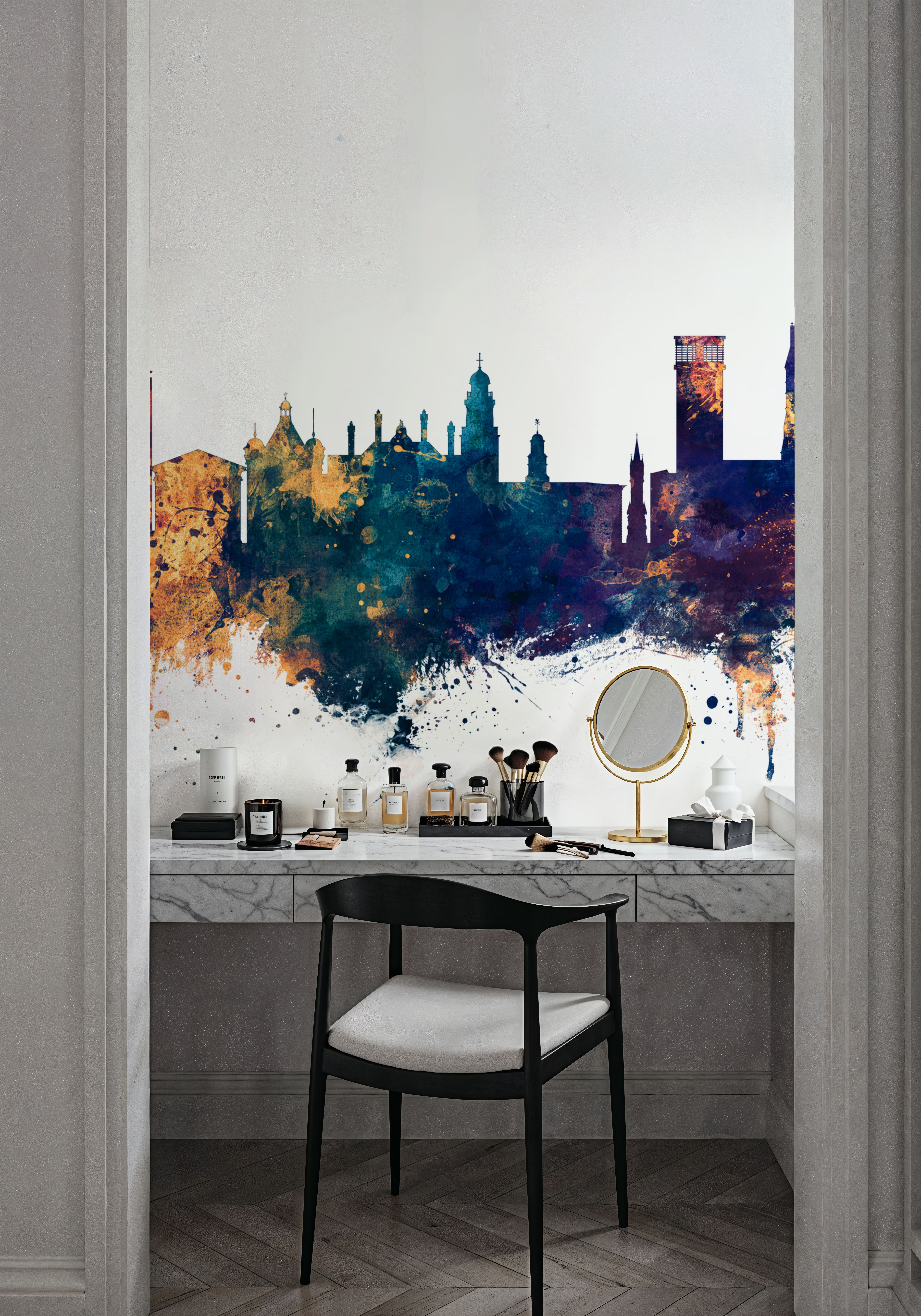 Leicester England Skyline Blue & Bronze