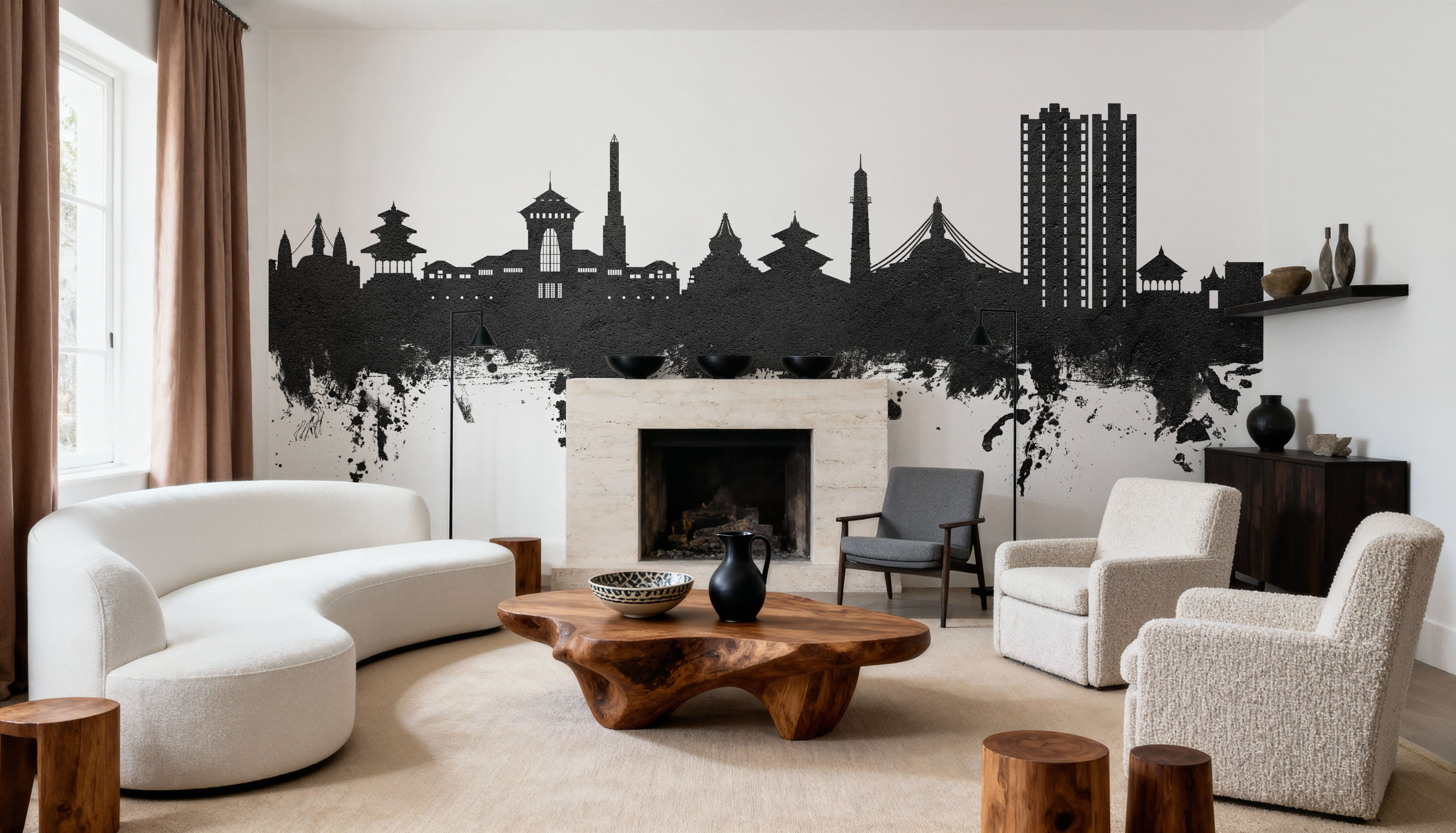 Kathmandu Nepal Skyline Black & White