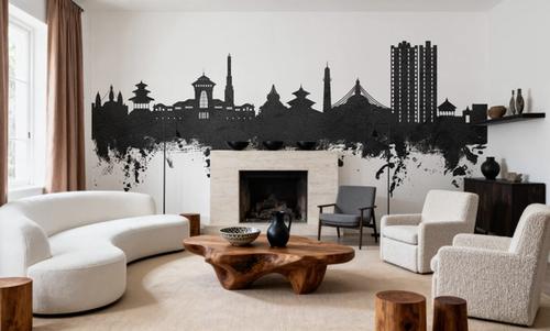 Kathmandu Nepal Skyline Black & White