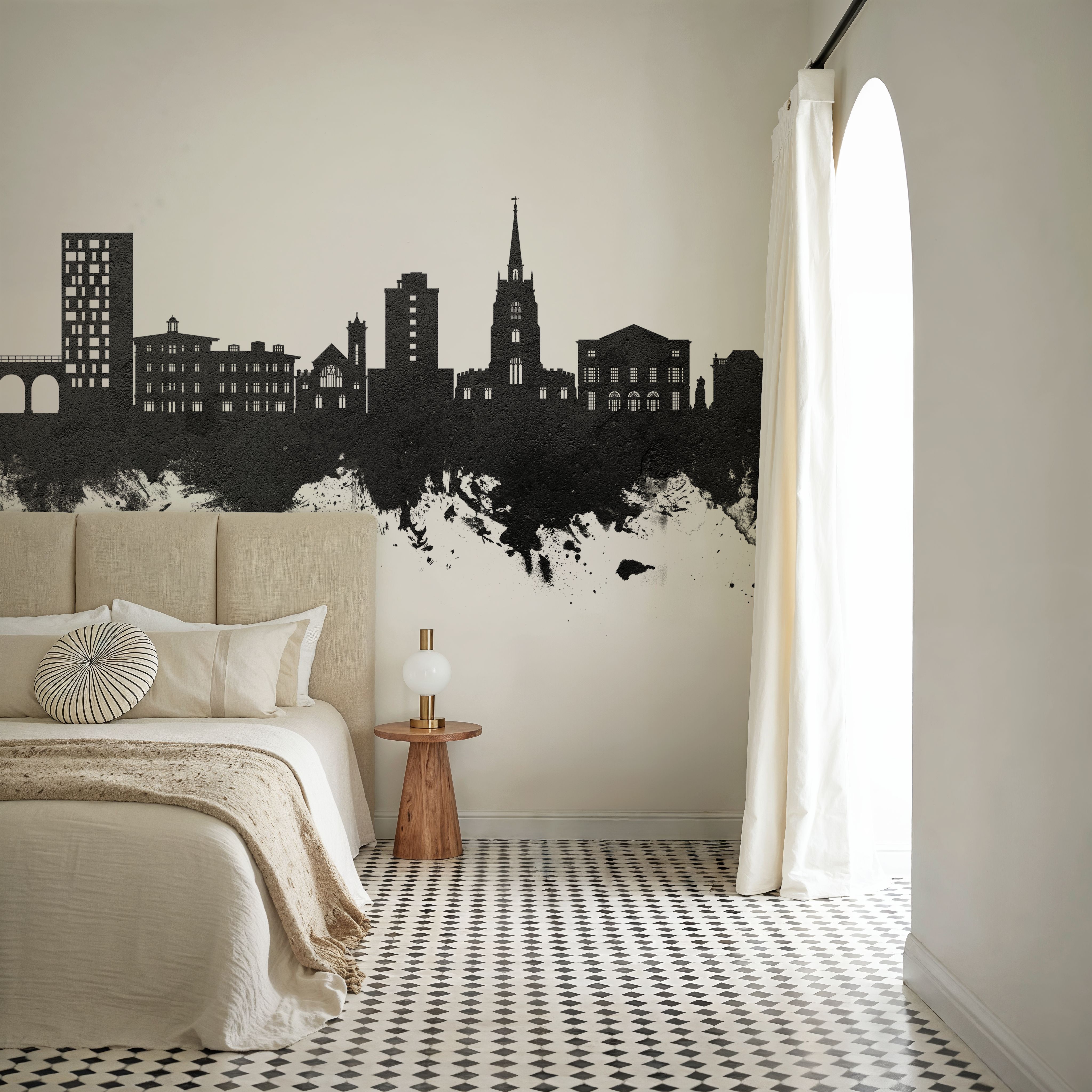 Wall Mural - Chelmsford England Skyline Black & White - Bedroom - Wallism US - Premium, Textured or Peel & Stick