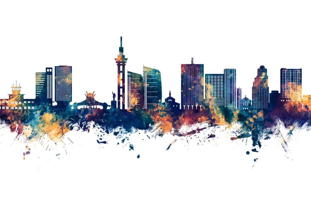 Kinshasa Skyline Blue & Bronze