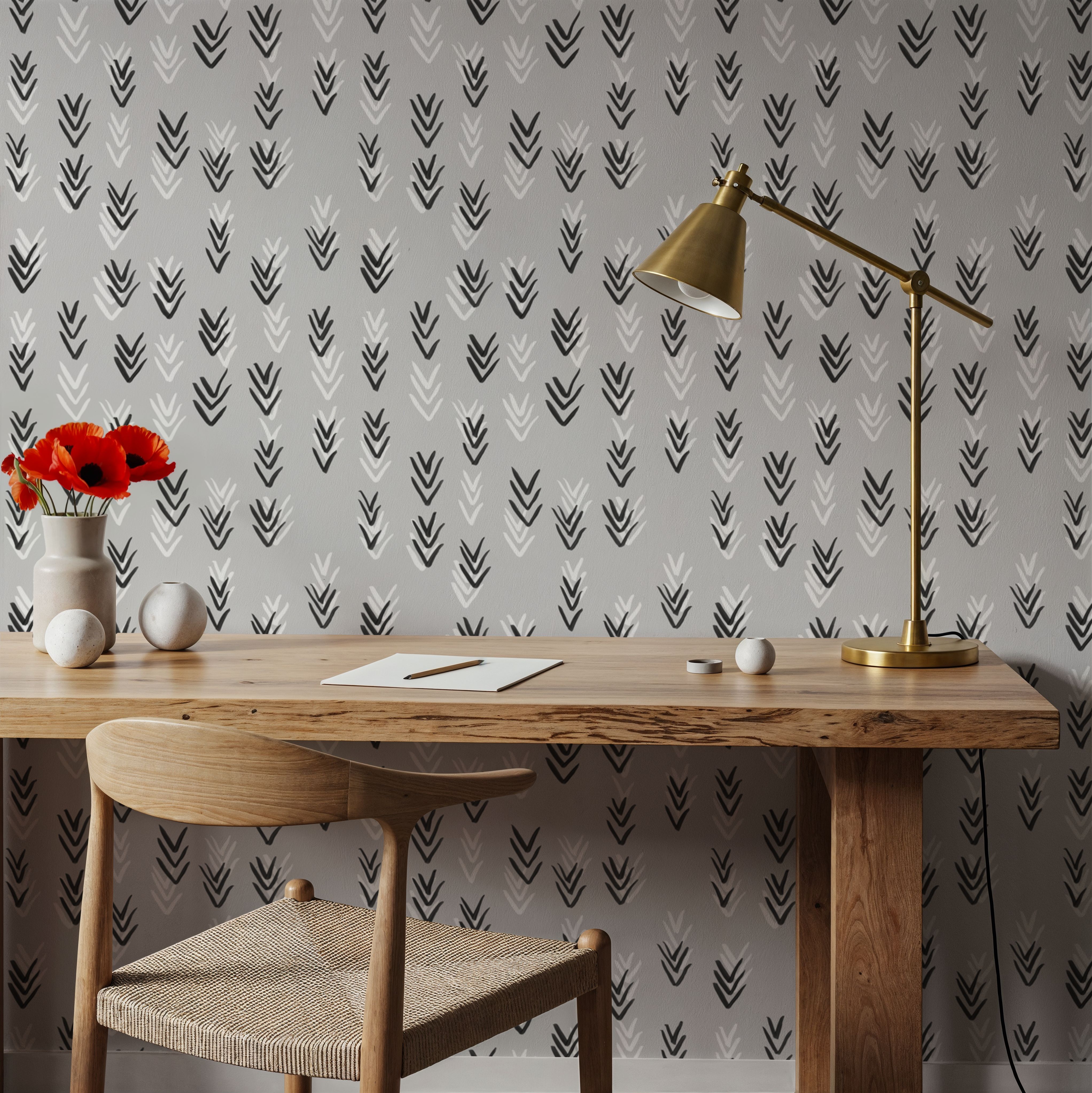 Wheat Doodles Gray, Papier peint