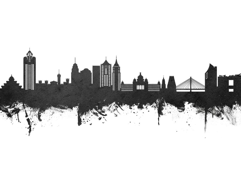 Bengaluru India Skyline Black & White