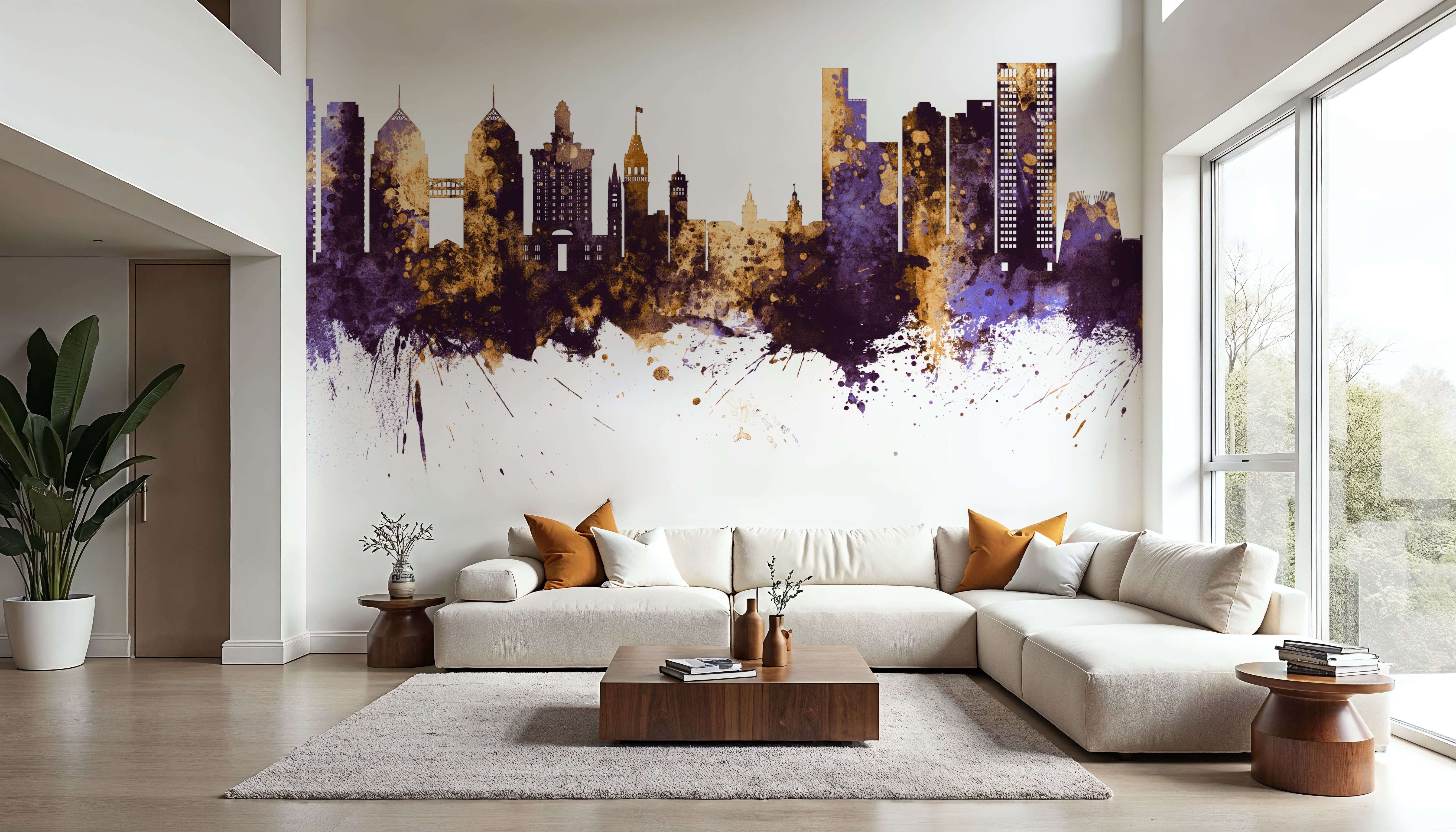 Oakland California Skyline Purple & Gold, Wallpaper