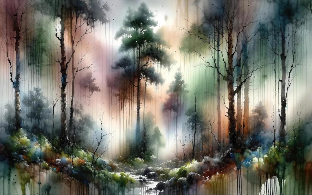 Mysterious Forest Enveloped in Thick Fog