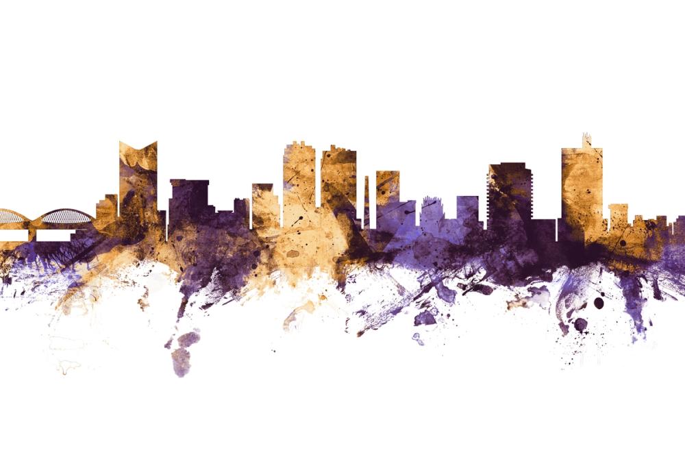Fort Worth texas Skyline Purple & Gold