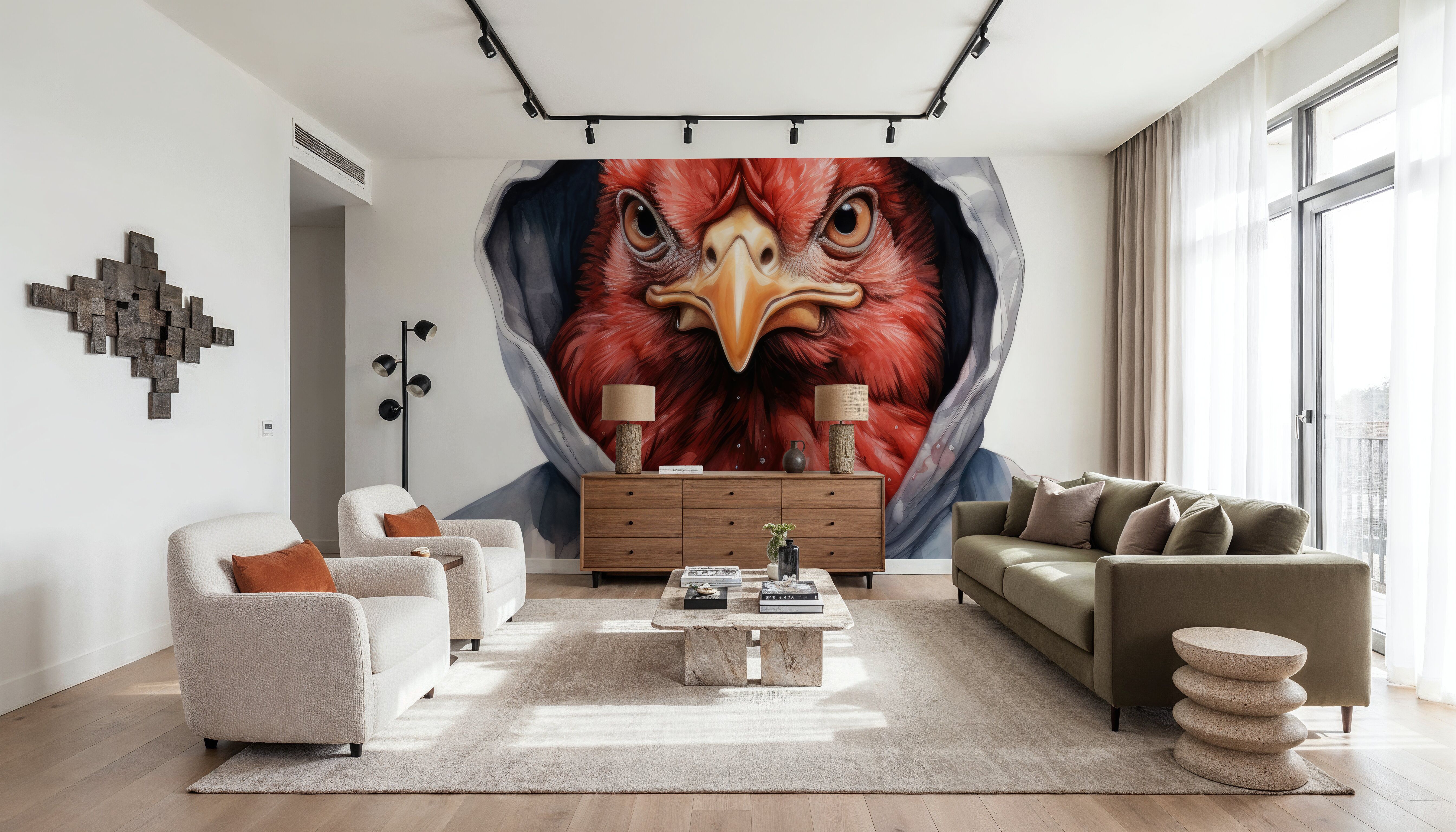 Watercolor Cartoon Chicken in a Hoodie