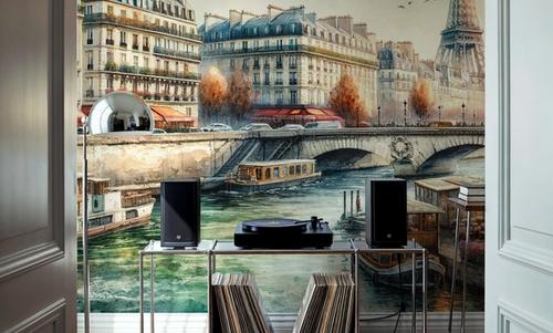 Parisian River Scene with Eiffel Tower