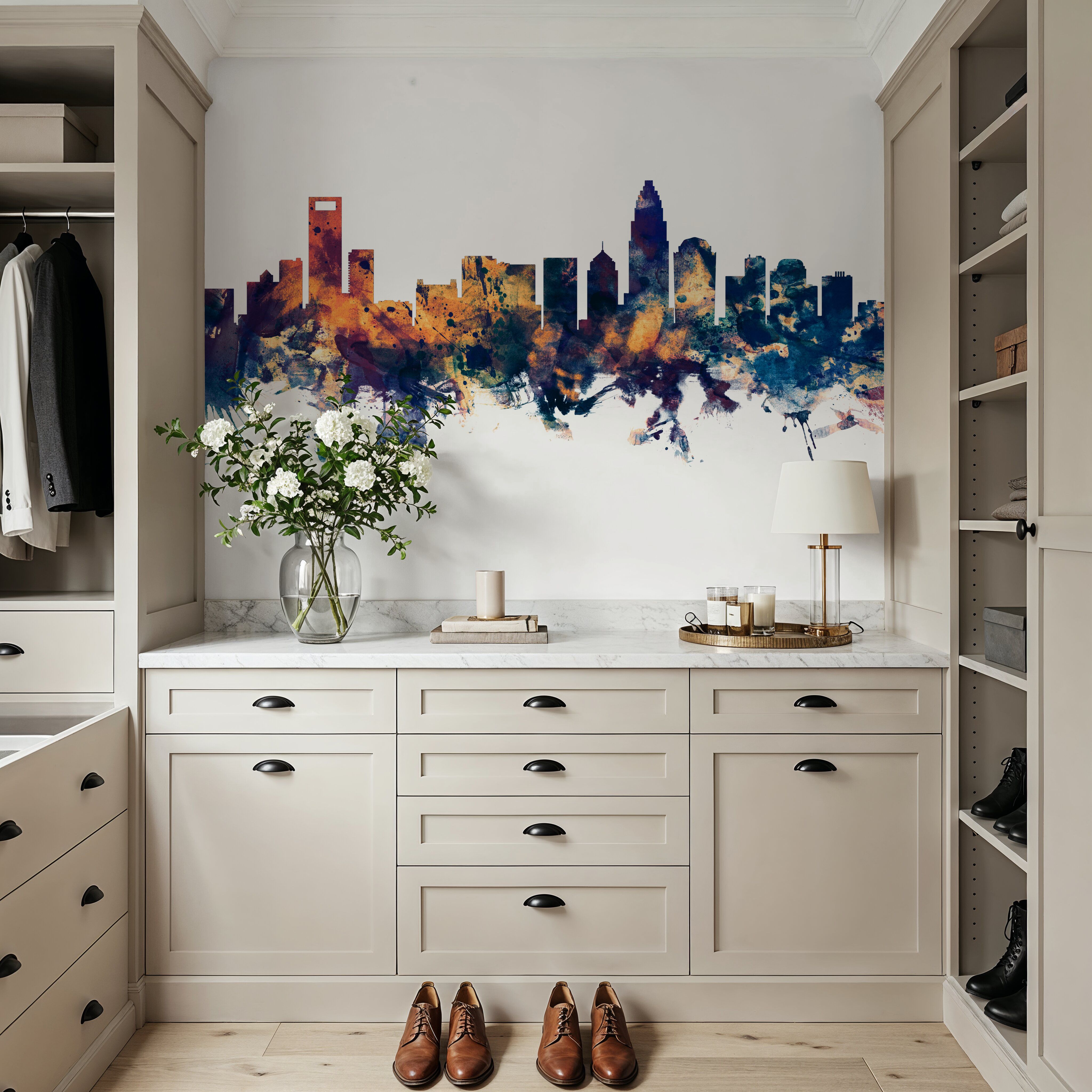 Charlotte North Carolina Skyline Blue & Bronze