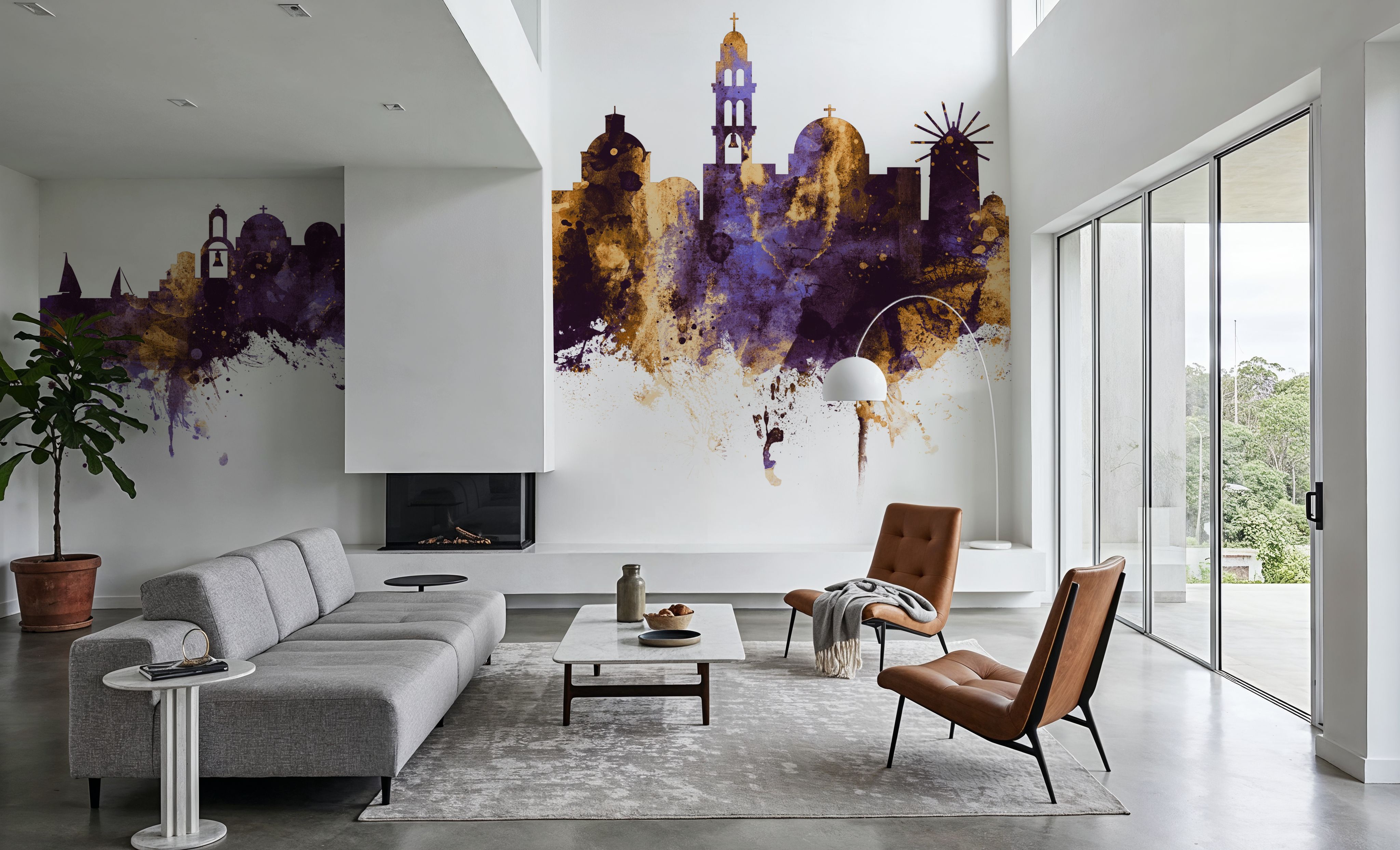 Santorini Skyline Purple & Gold