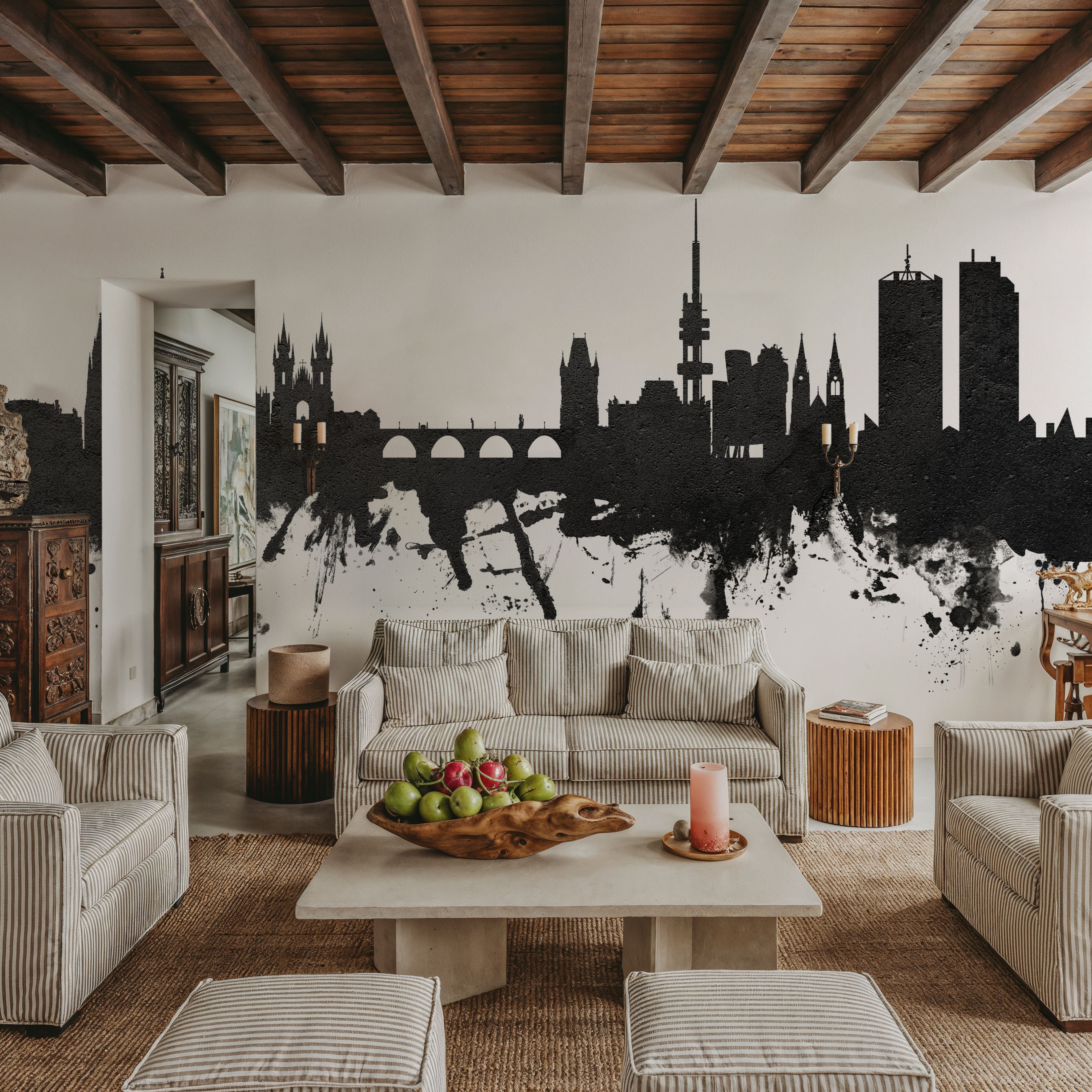 Prague (Praha) Czech Republic Skyline Black & White