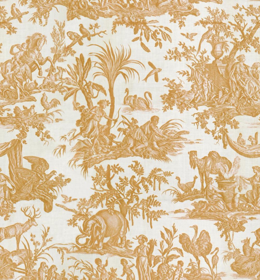 antique pattern depicting the four continents with characteristic animals and nature