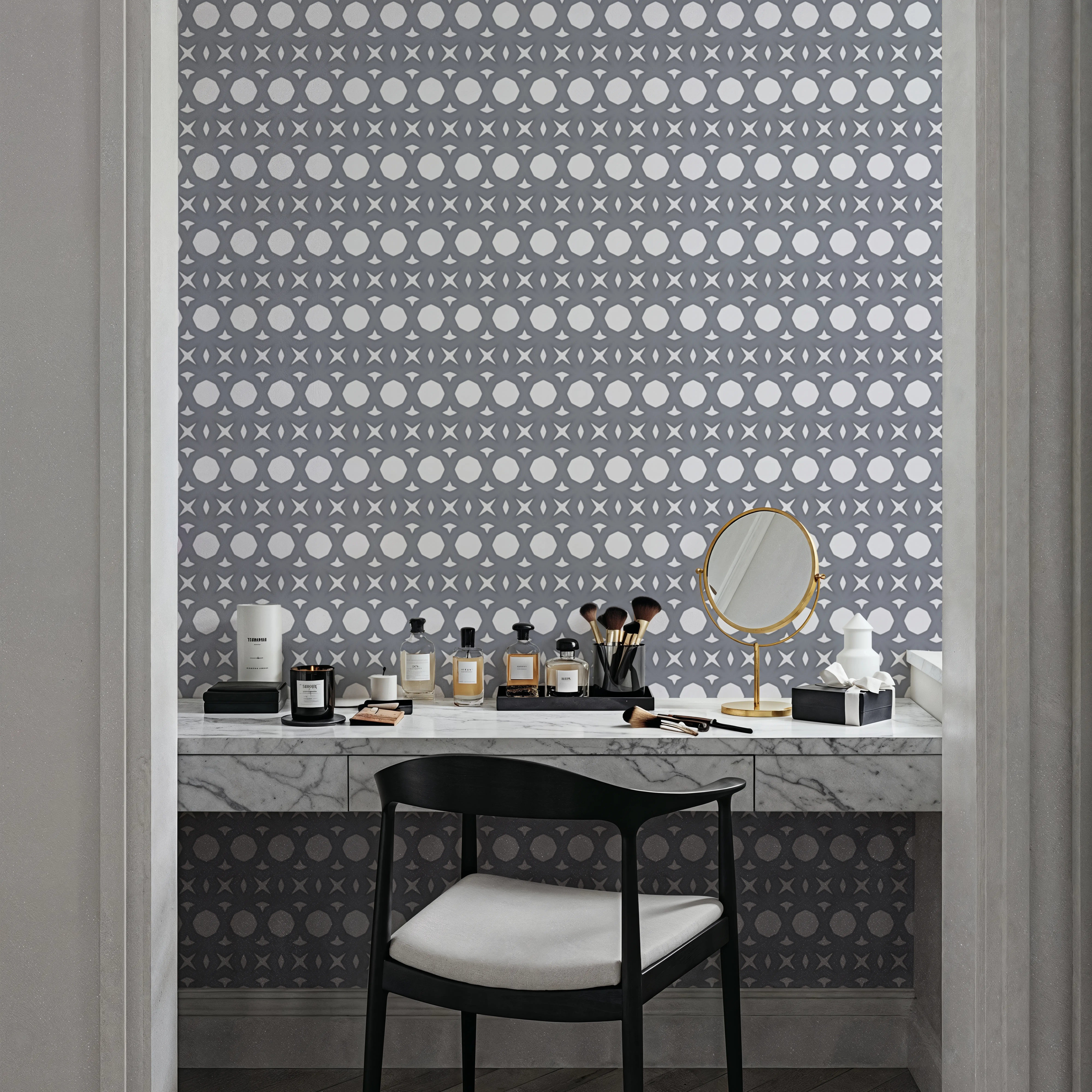 Wallpaper - Temara Dot Repeat - Polka Dots Lines - Gray - Living room - Wallism UK - Peel & Stick or Paste-the-Wall