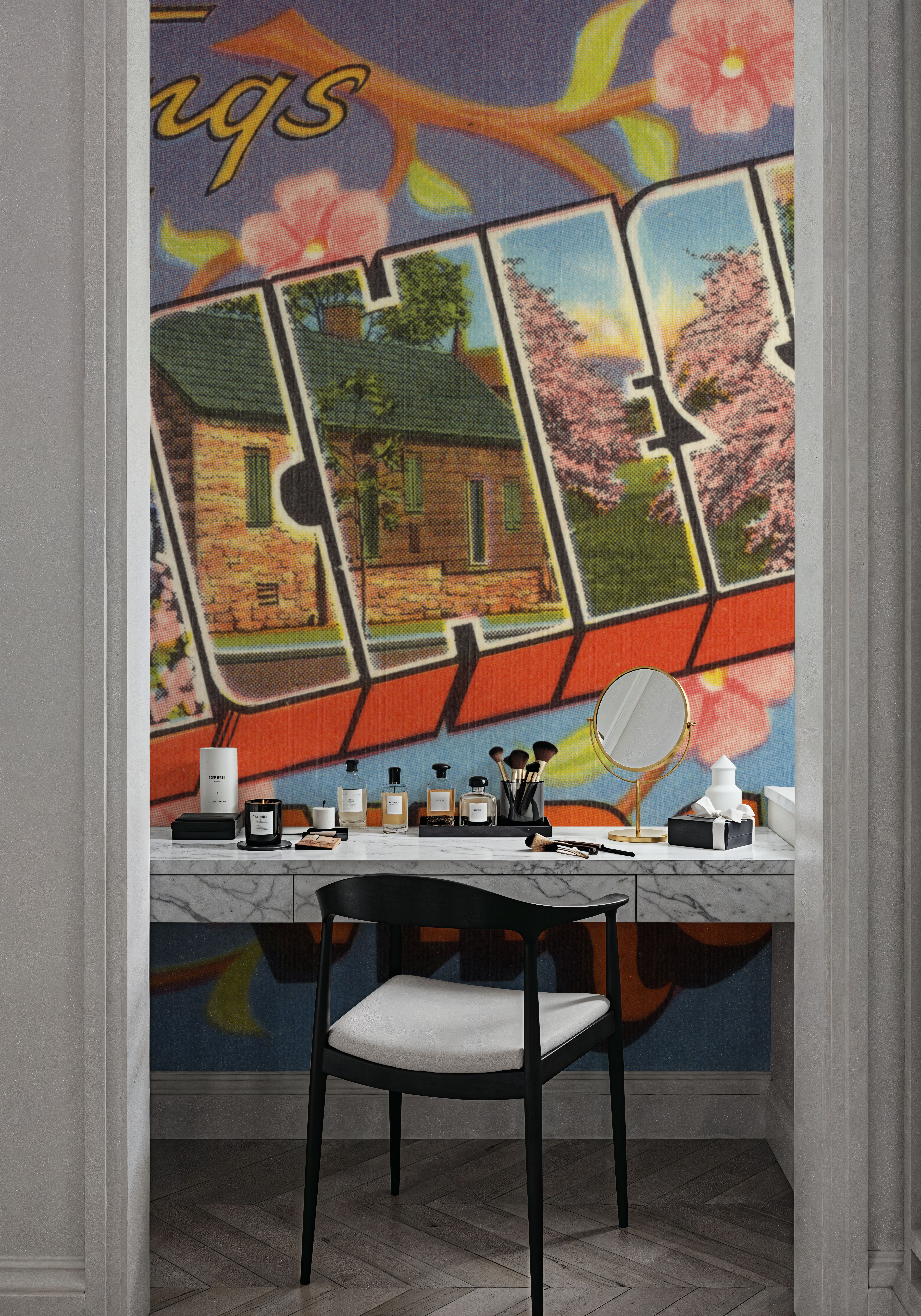 Wall Mural - Greetings from Winchester - Screenprint Postcard - Cities Travel & Landmarks mural wallpaper - Offices - Wallism US