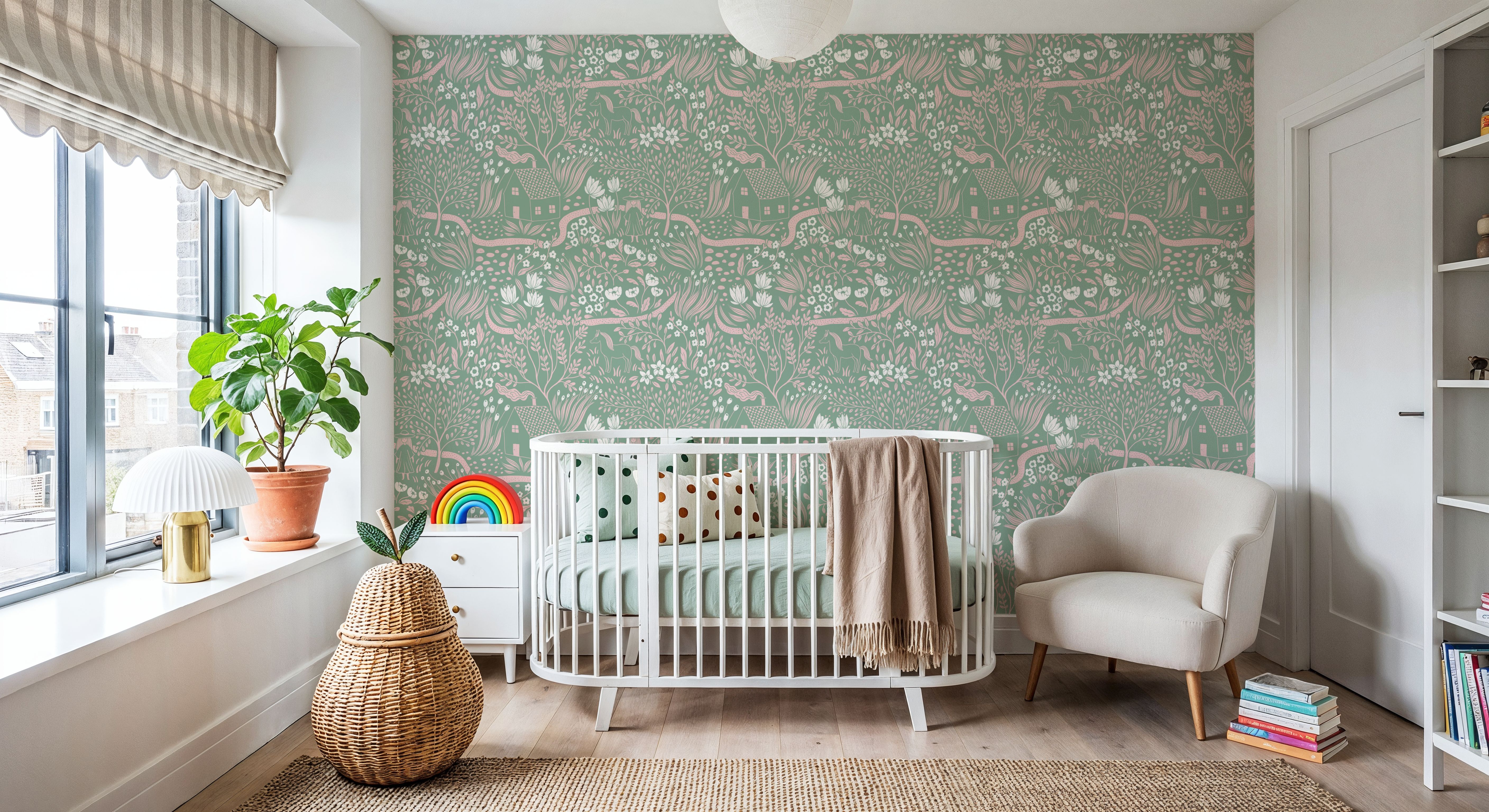 Countryside, Pink on Green