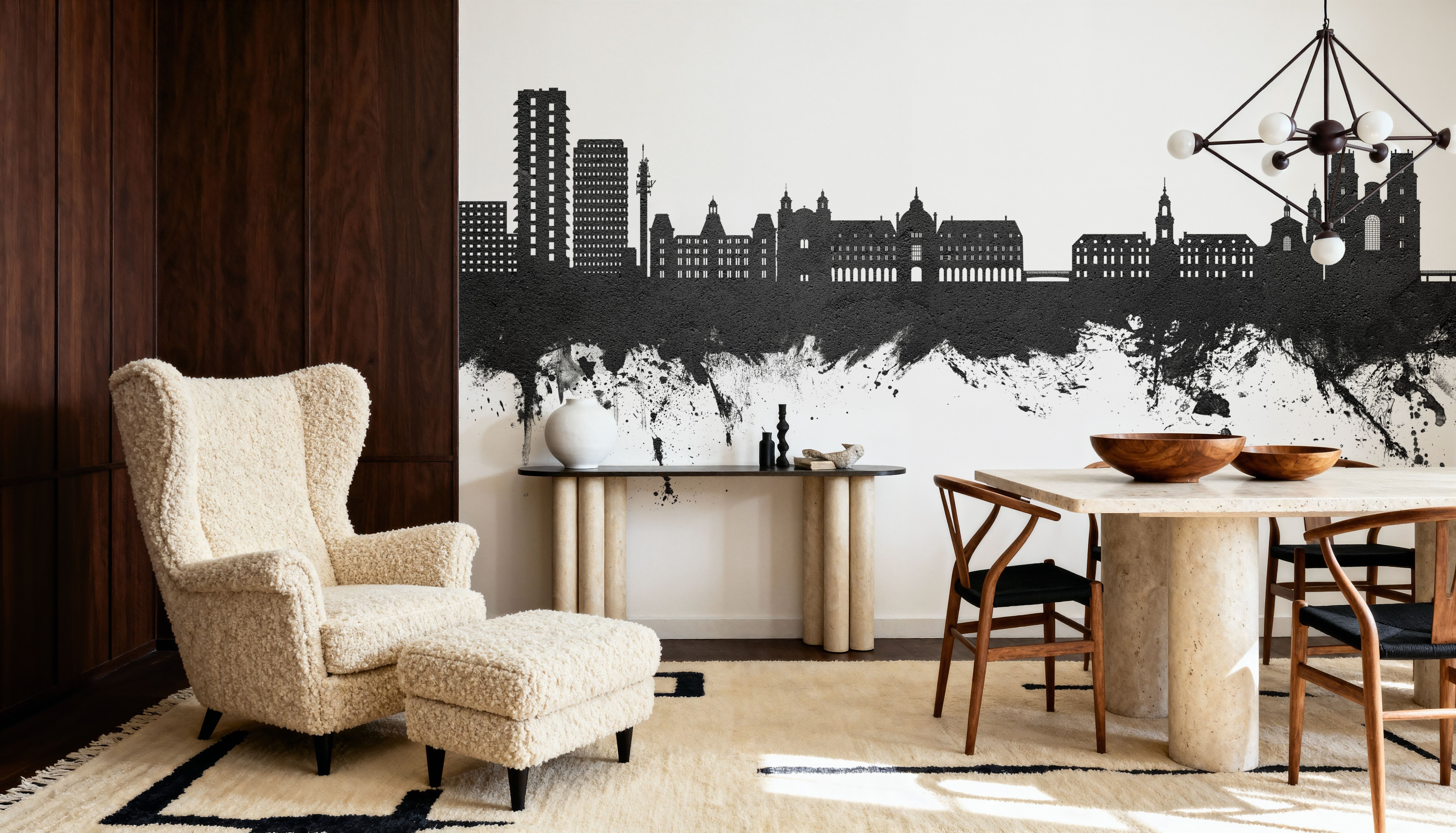 Rennes France Skyline Black & White