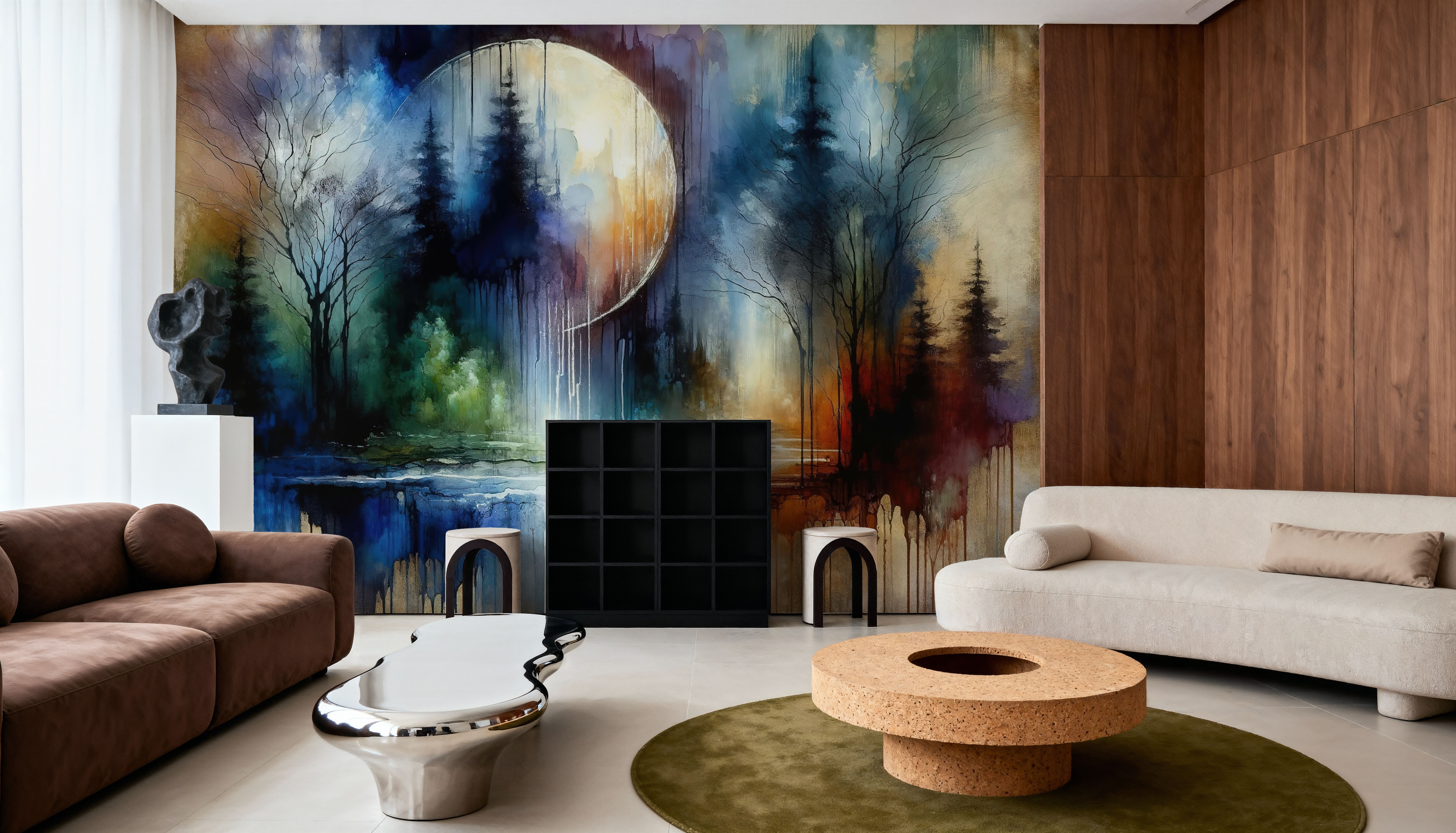 Watercolor Forest in Moonlight