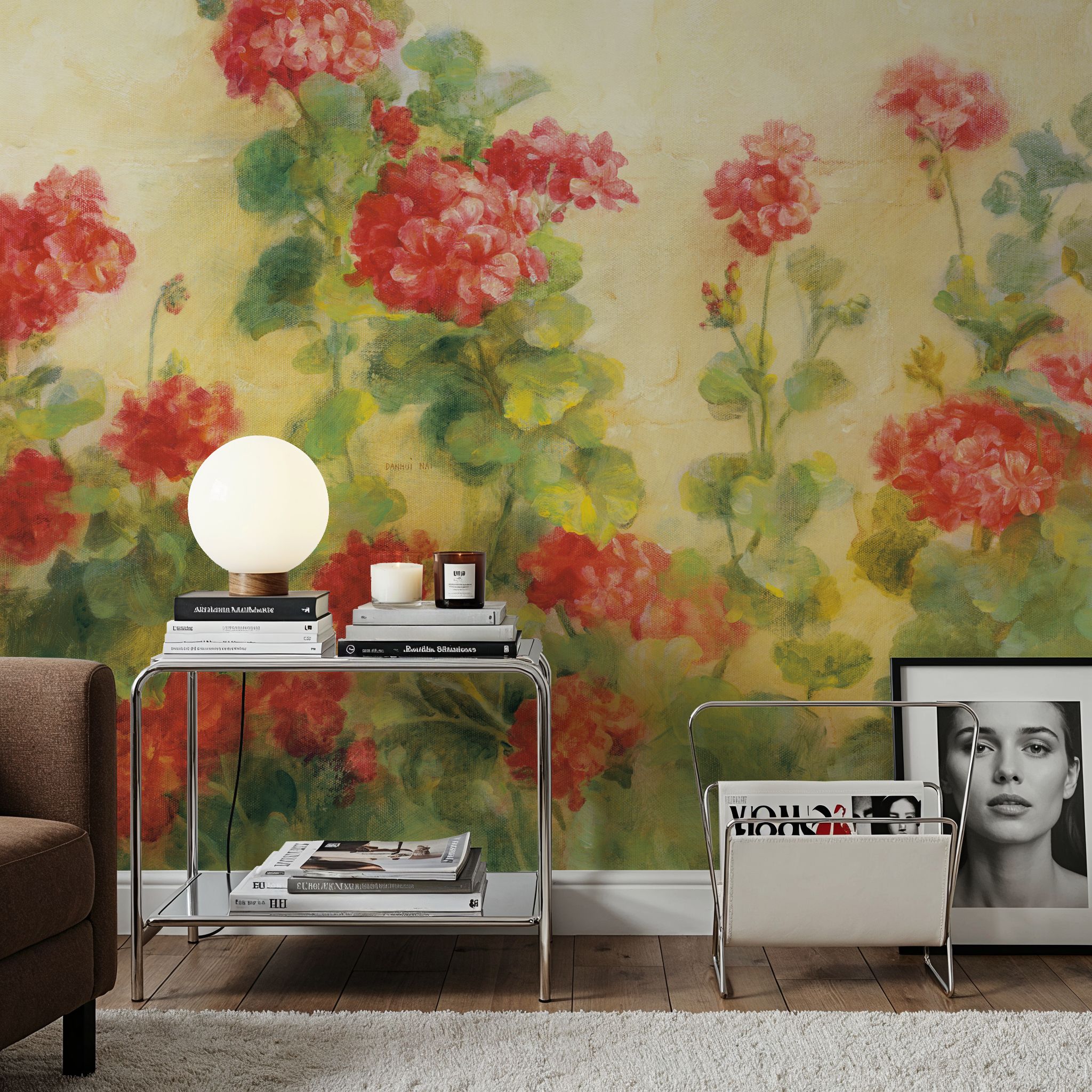 Red Geraniums on White