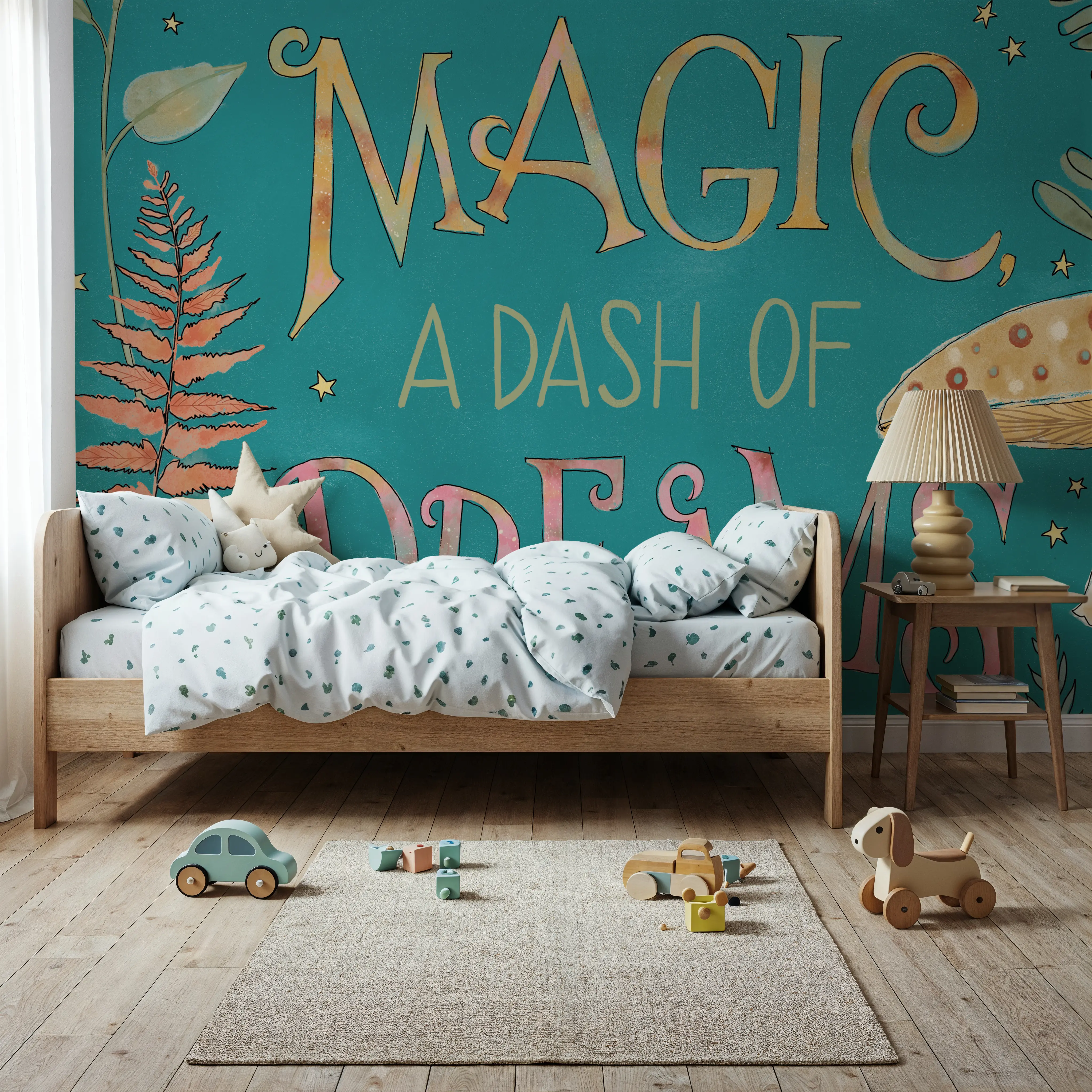 Fotobehang - Garden Fairies X Blue - Fantasie Grafische Kunst Mural - Blauw - Kinderkamer - Wallism Nederland - Zelfklevend of Vliesbehang
