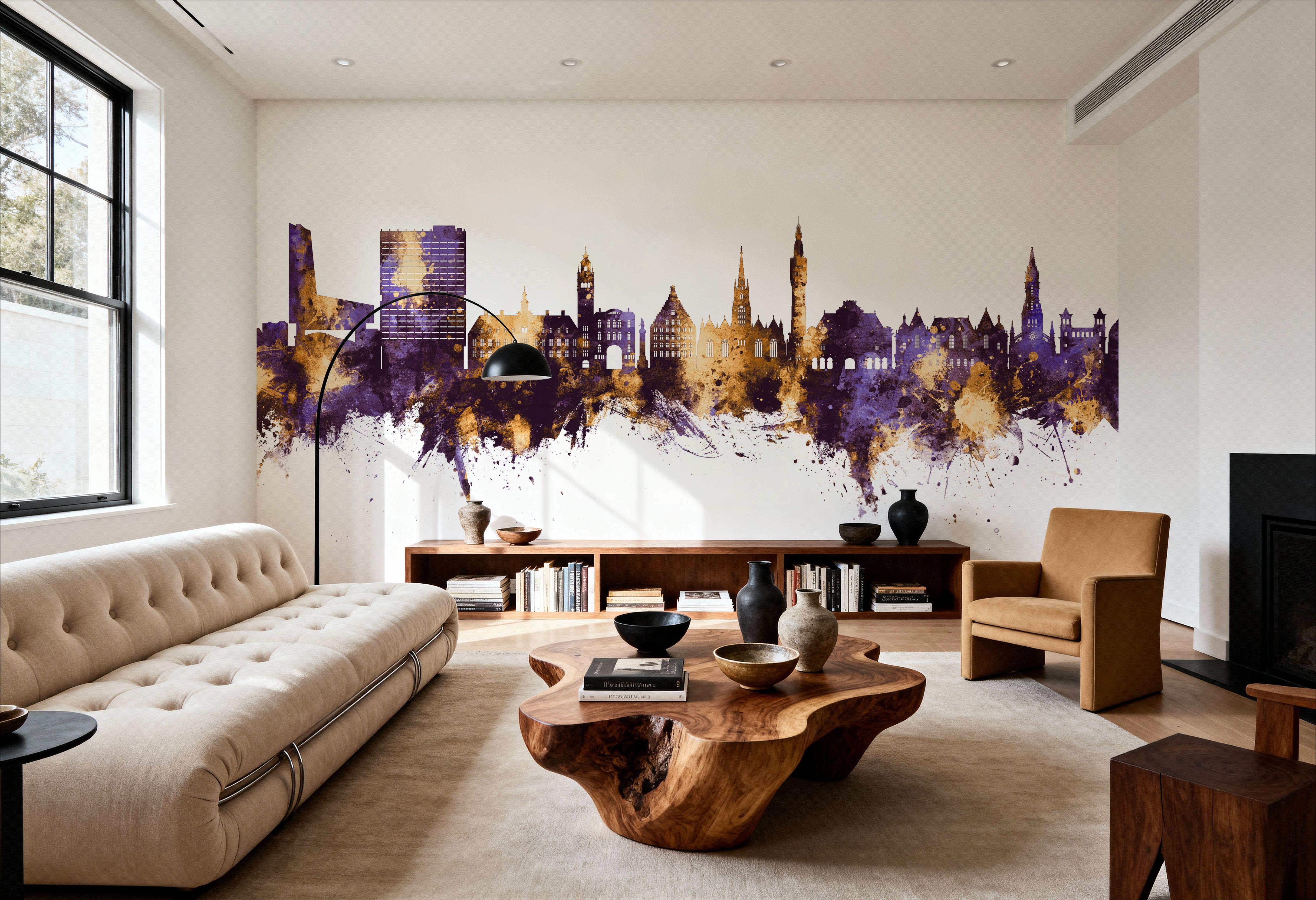 Lille France Skyline Purple & Gold, Carte da parati